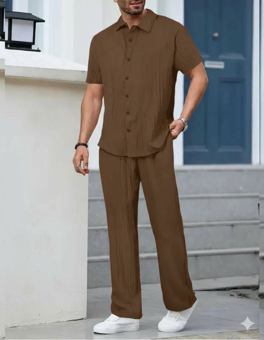 hari trendz clothing Men Night Suit Set Brown Self Design-picture-12