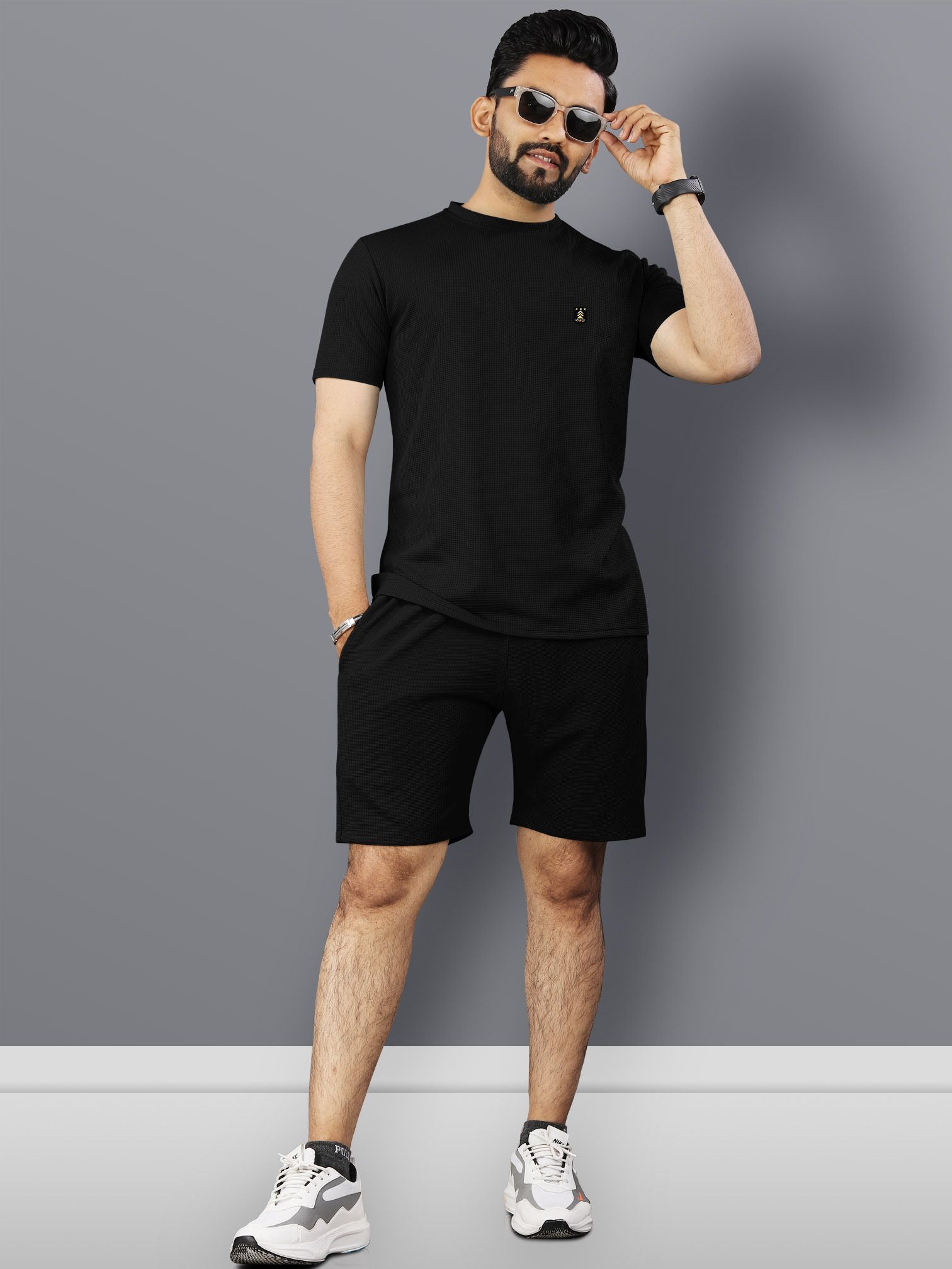 Men Night Suit Set Black Solid-image-11