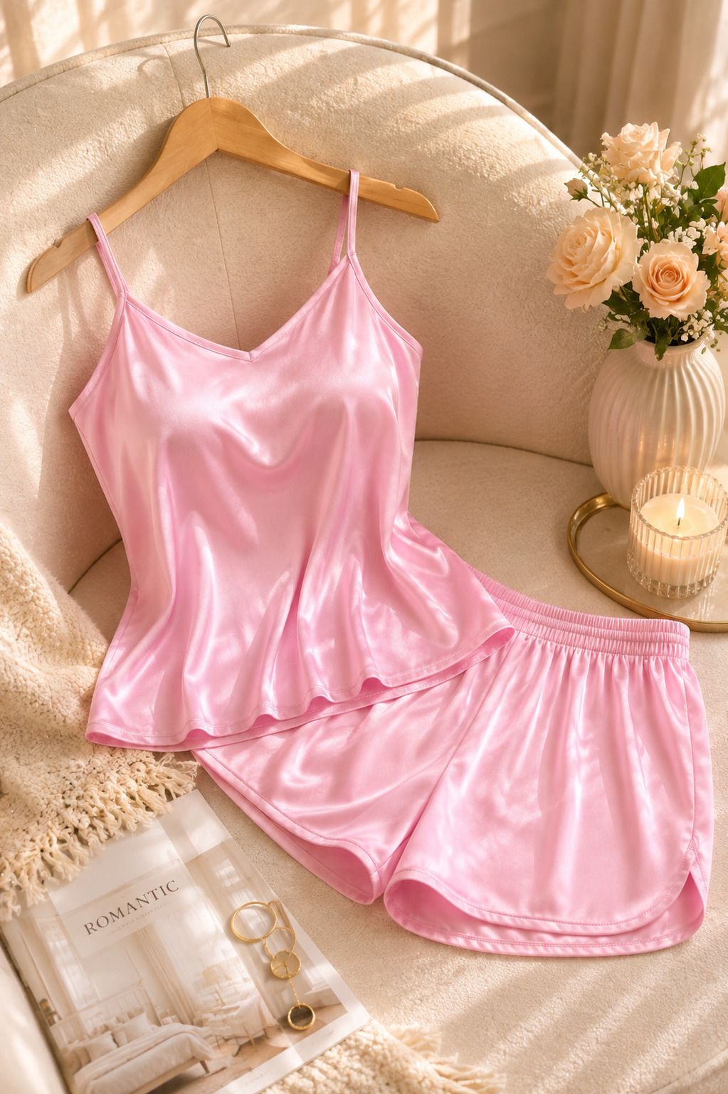 mardia Women Top & Shorts Set Pink Solid-picture-16
