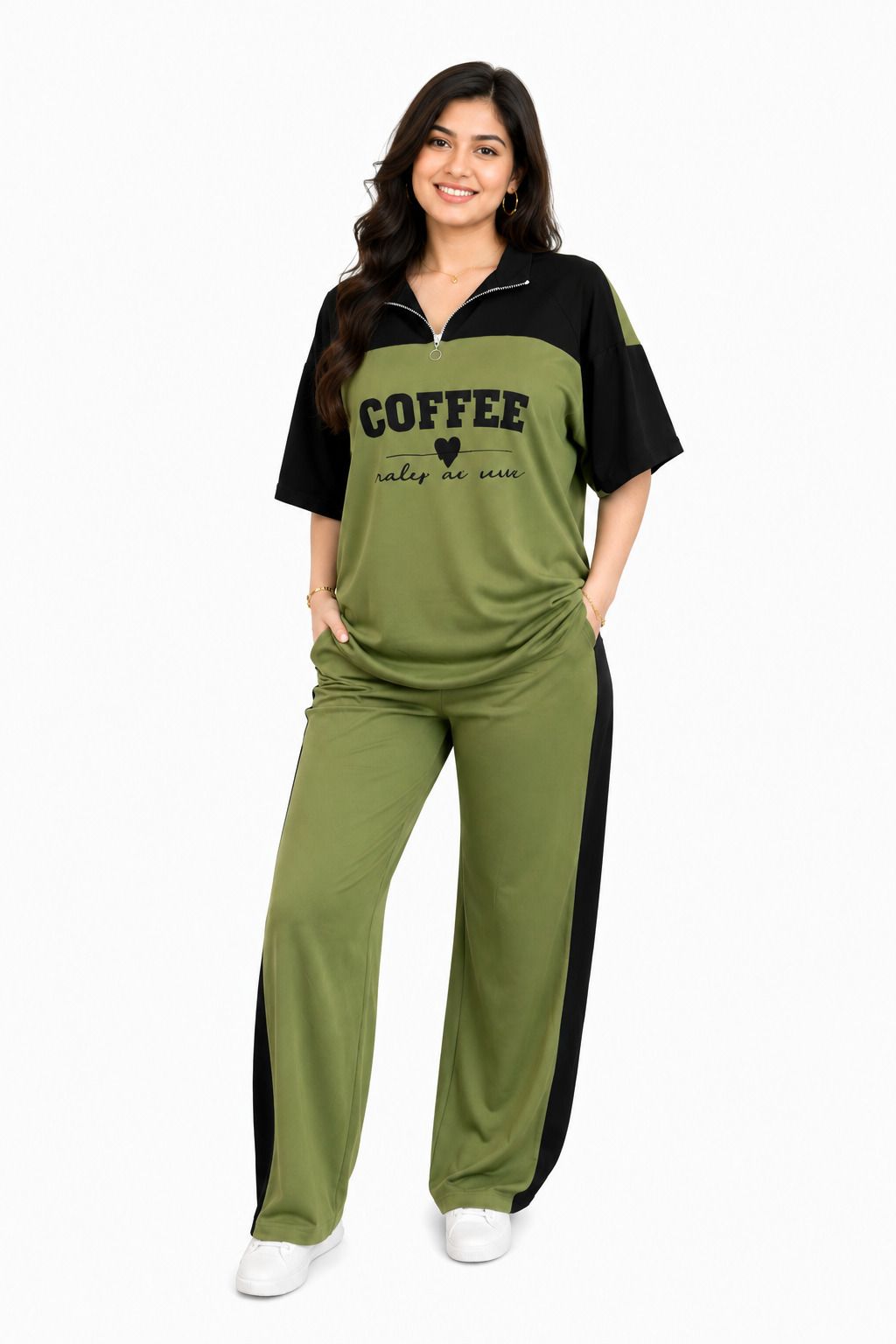 Women Top & Pyjama Set Green Solid-image-1