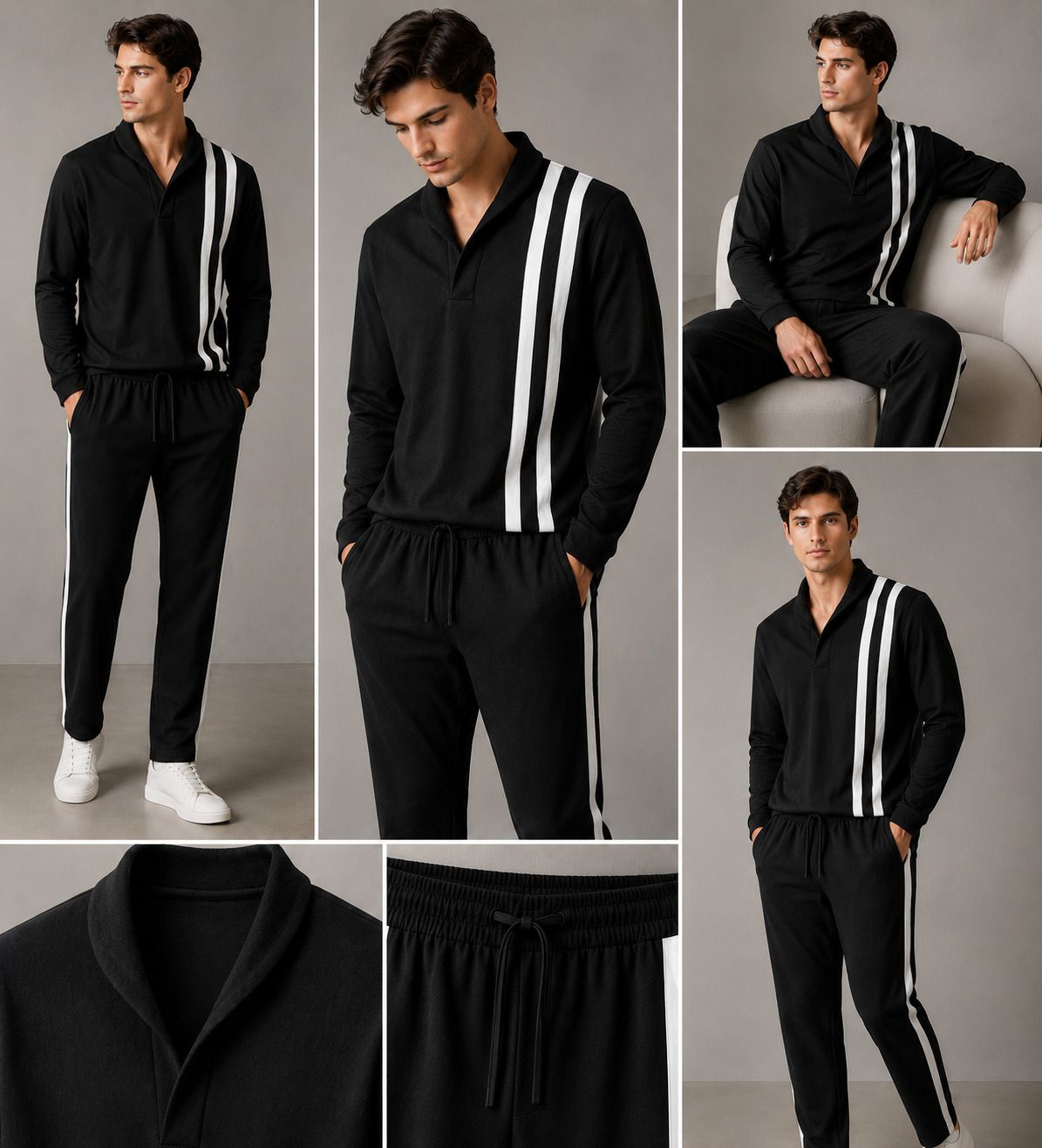 devu fashion Men Top & Pyjama Set Black Colorblock-picture-25