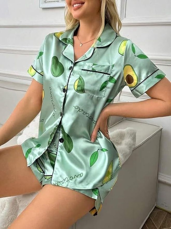 Women Top & Pyjama Set Green Printed-image-11