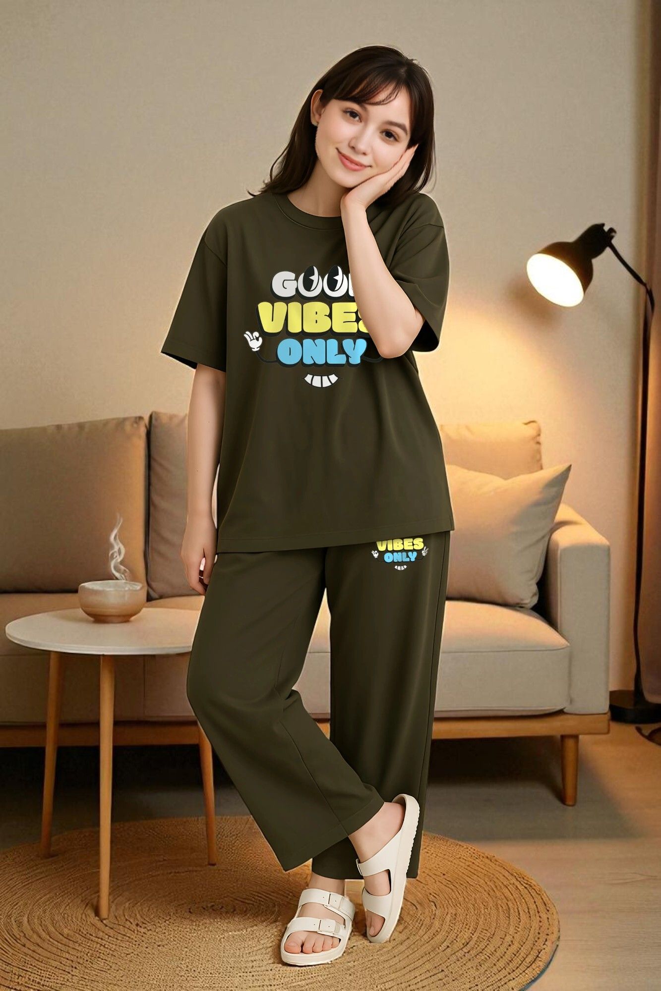 elvia Women Top & Pyjama Set Green Graphic Print-picture-11