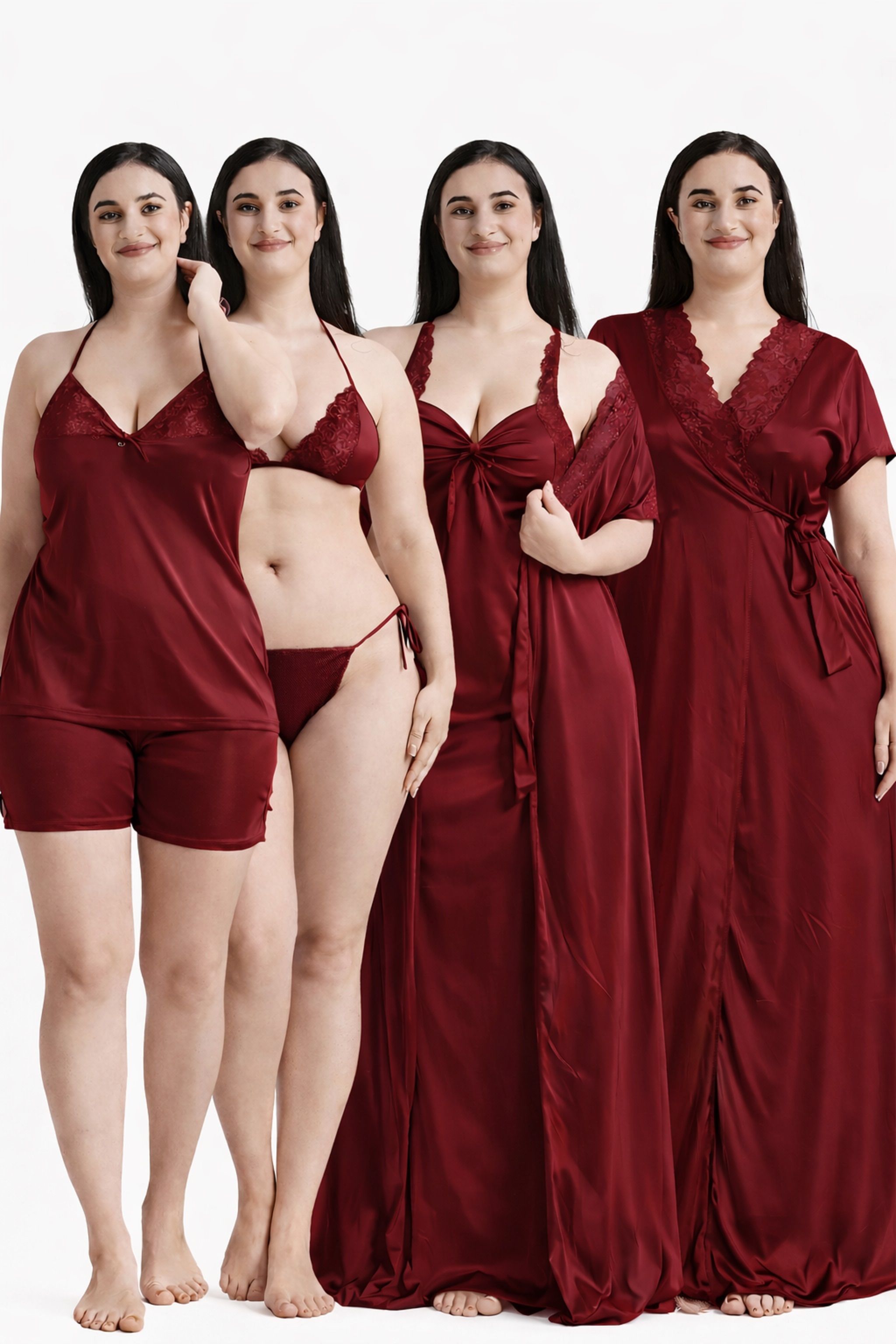 Women Night Suit Set Maroon Self Design-image-27
