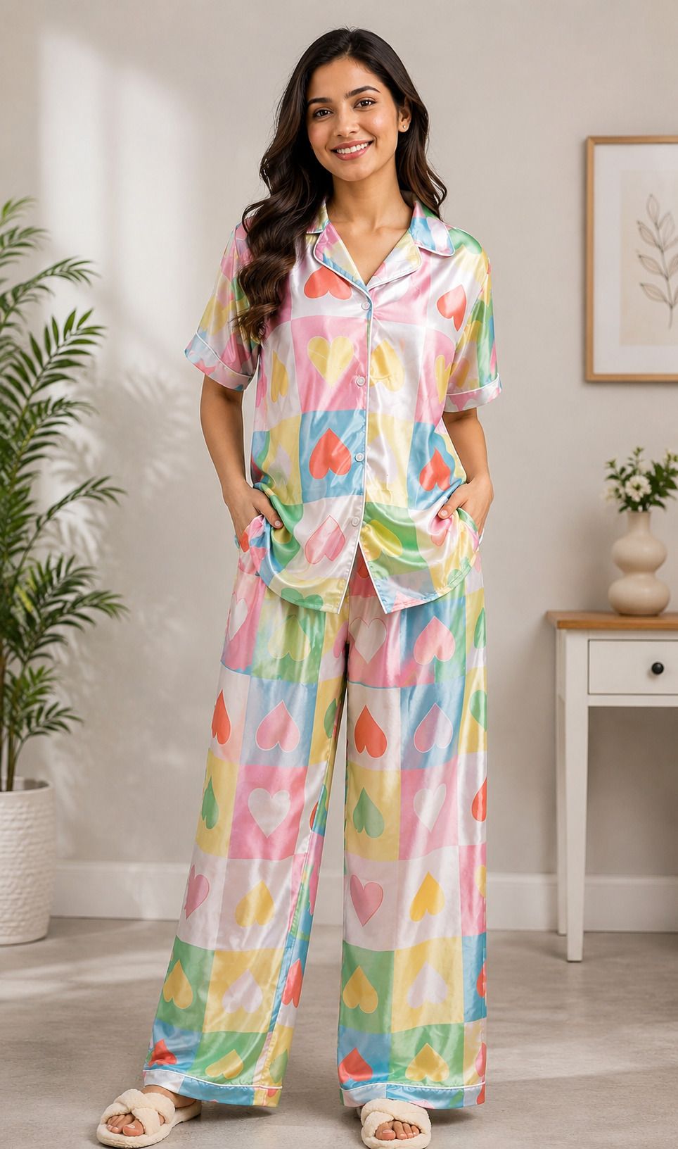 bellwell Women Night Suit Set Pink Printed-picture-1