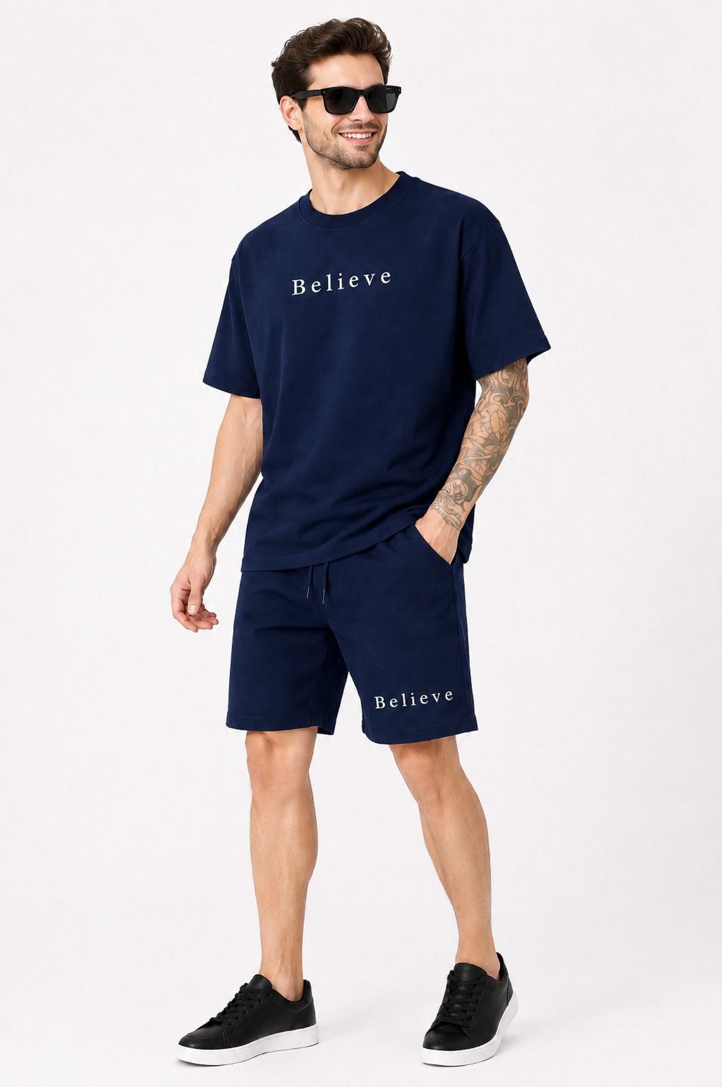 larry & eva Men Top & Shorts Set Blue Solid, Graphic Print-picture-31