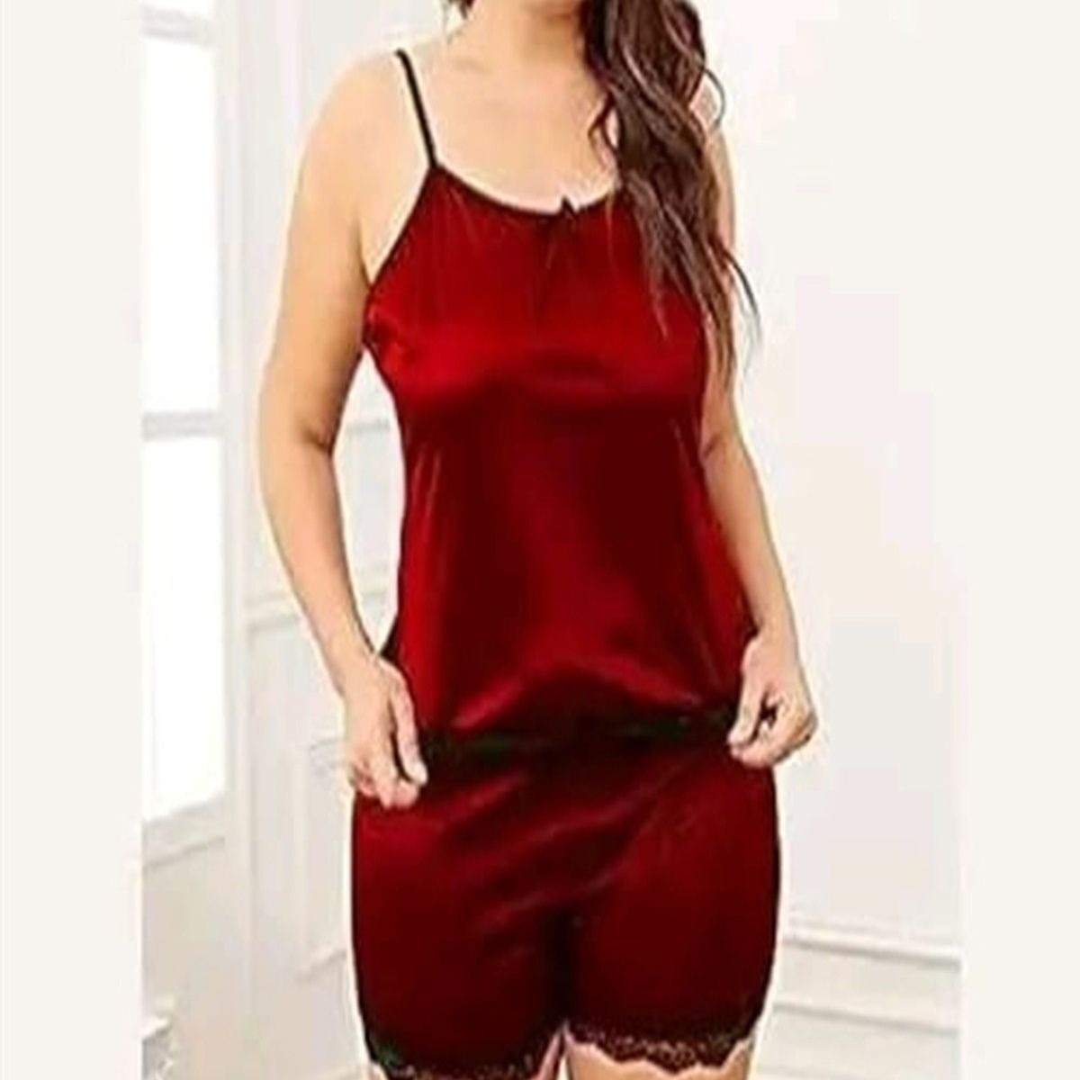 maurya Women Night Suit Set Maroon Solid-picture-16