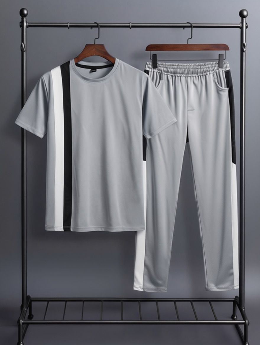 hastivouge trand Men Night Suit Set Grey Self Design-picture-10