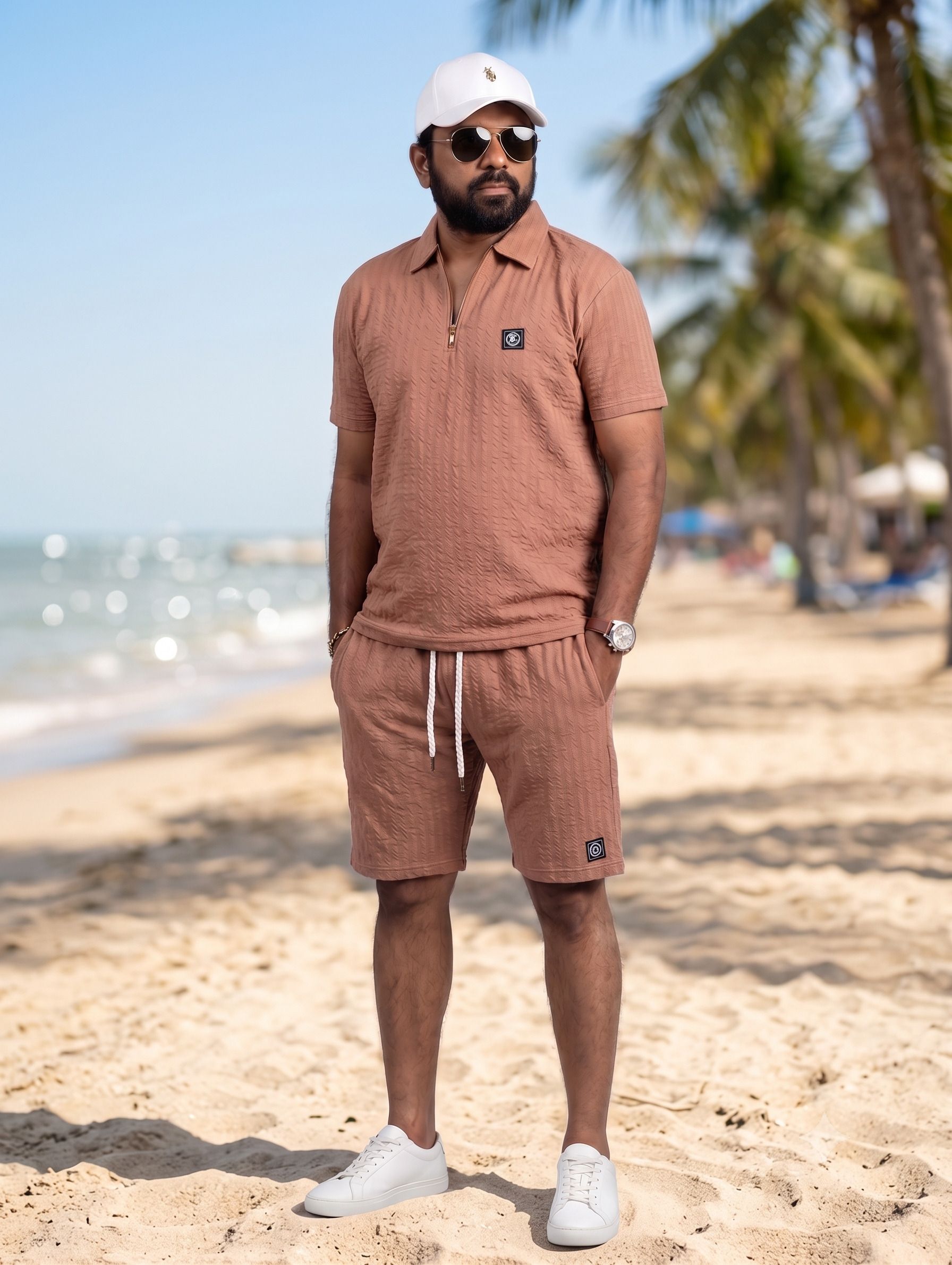 style remeet Men Top & Shorts Set Multicolor, Pink Self Design, Solid-picture-20