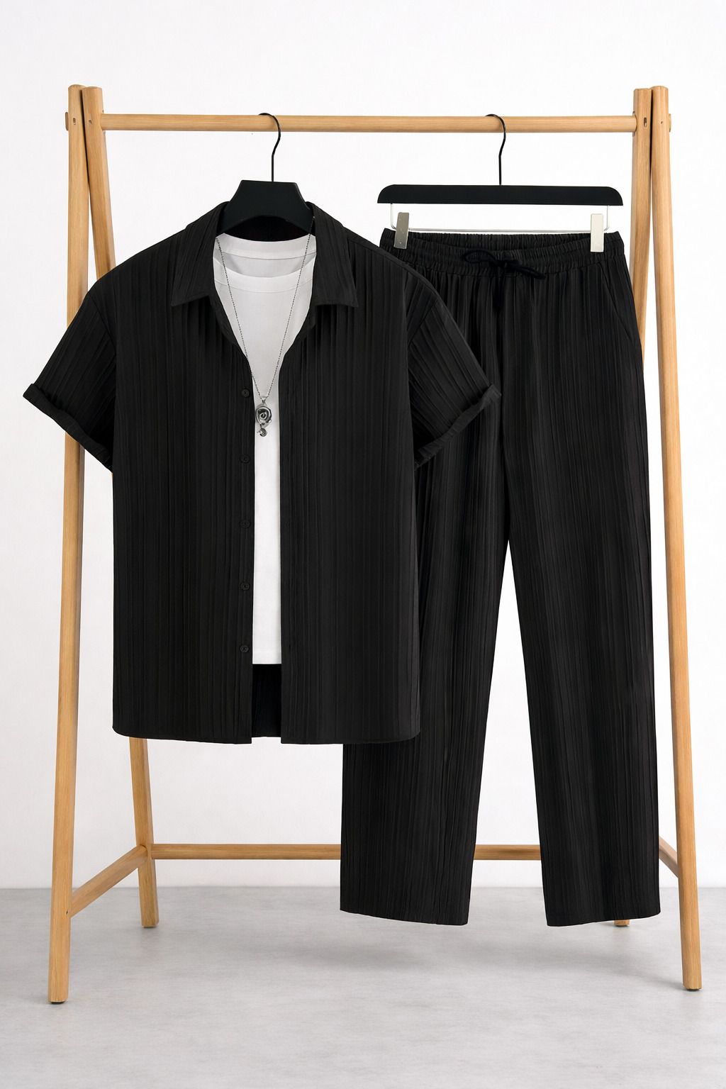 maa uma Men Shirt & Pyjama set Black Solid-picture-15