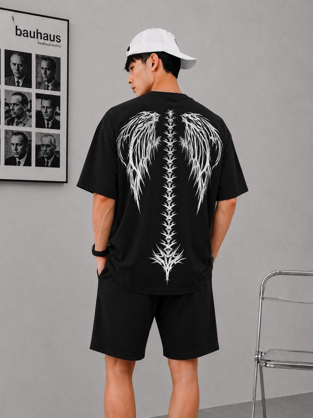 yobdel Men Top & Shorts Set Black Printed-picture-10