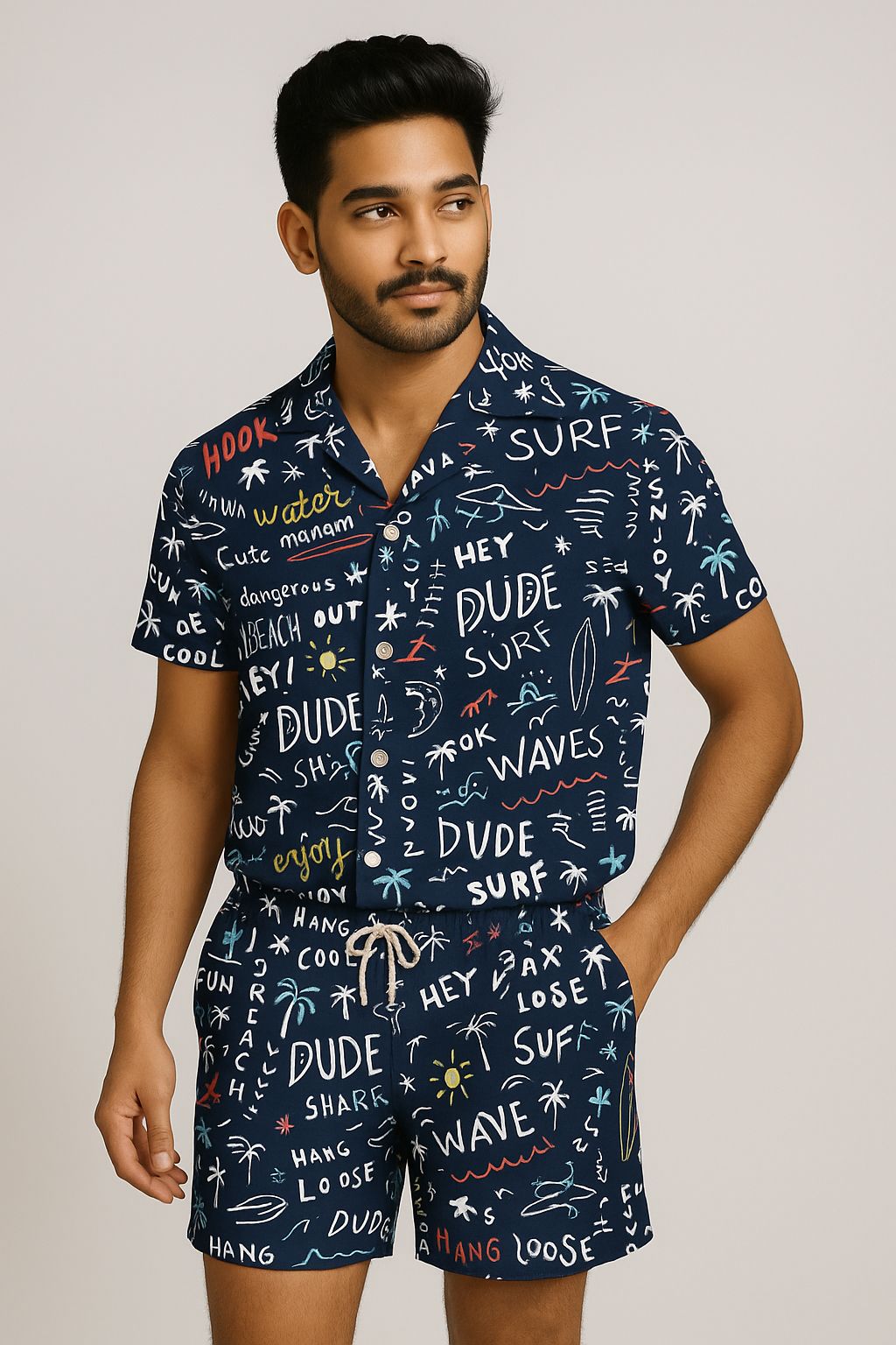 Men Night Suit Set Dark Blue Printed-image-29