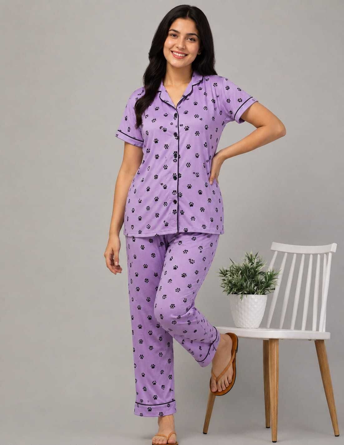 Women Shirt & Pyjama set Purple Printed-image-44