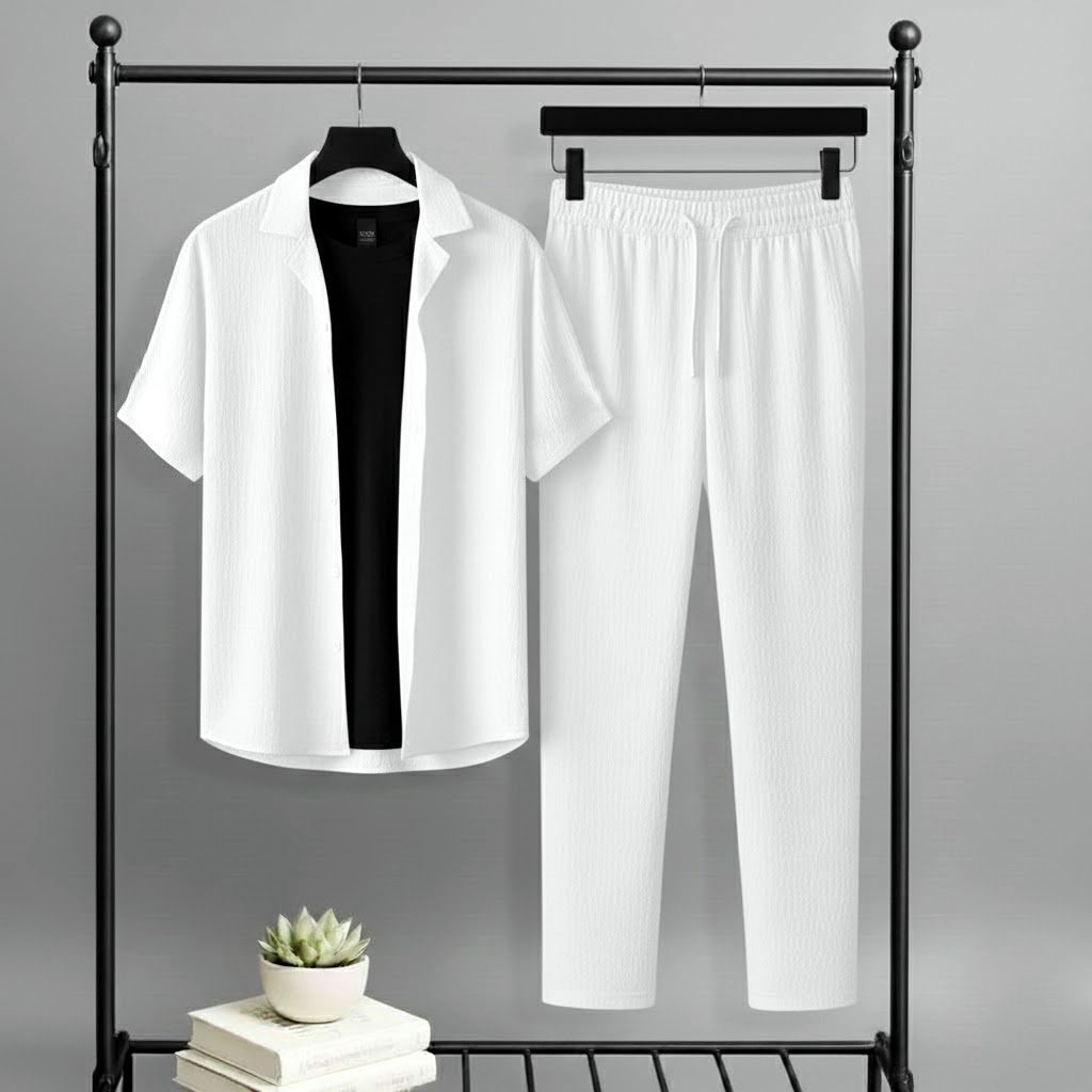 yuvraah Men Shirt & Pyjama set White Solid-picture-27