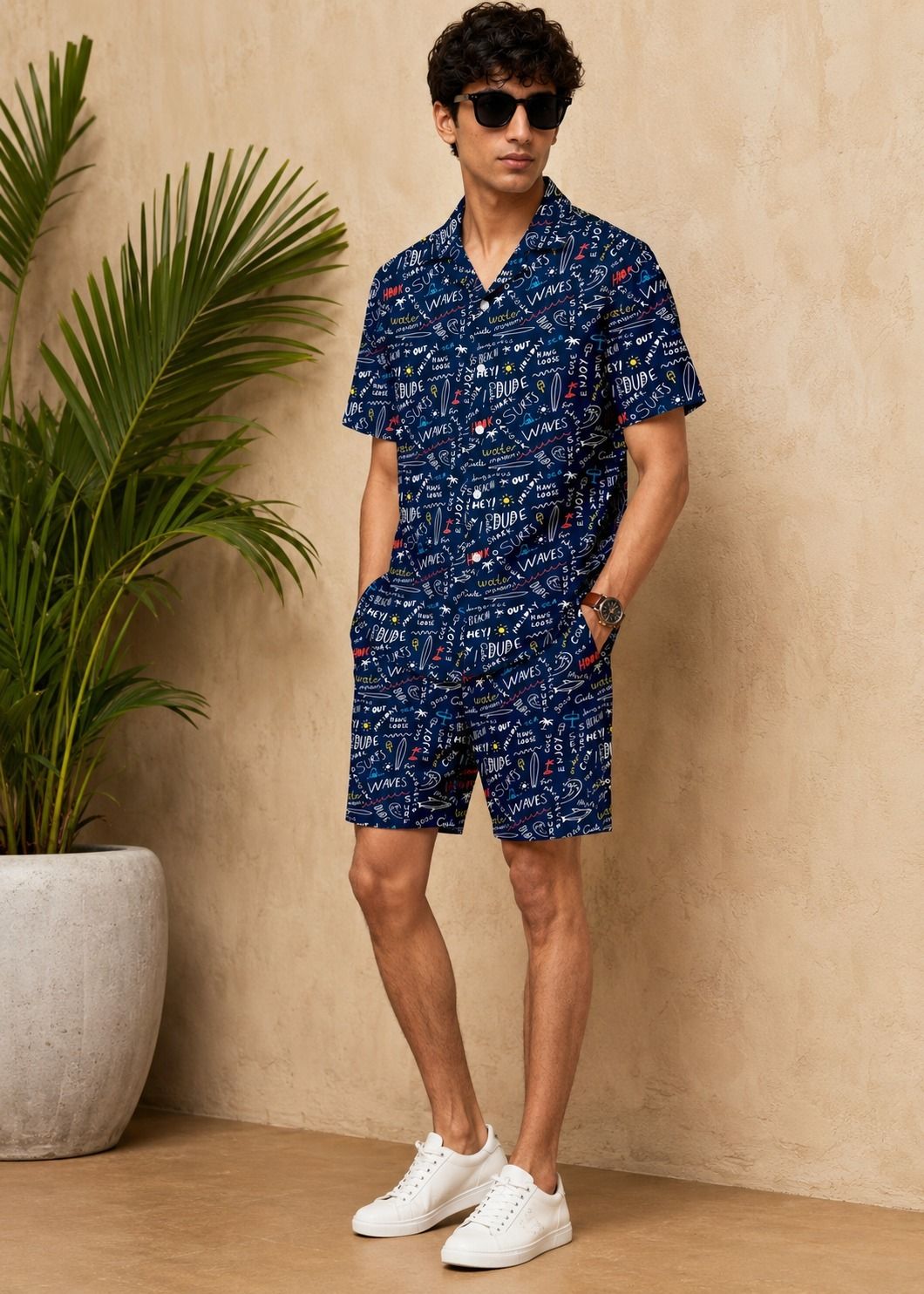 lyzoo fashion Men Night Suit Set Dark Blue Printed-picture-47
