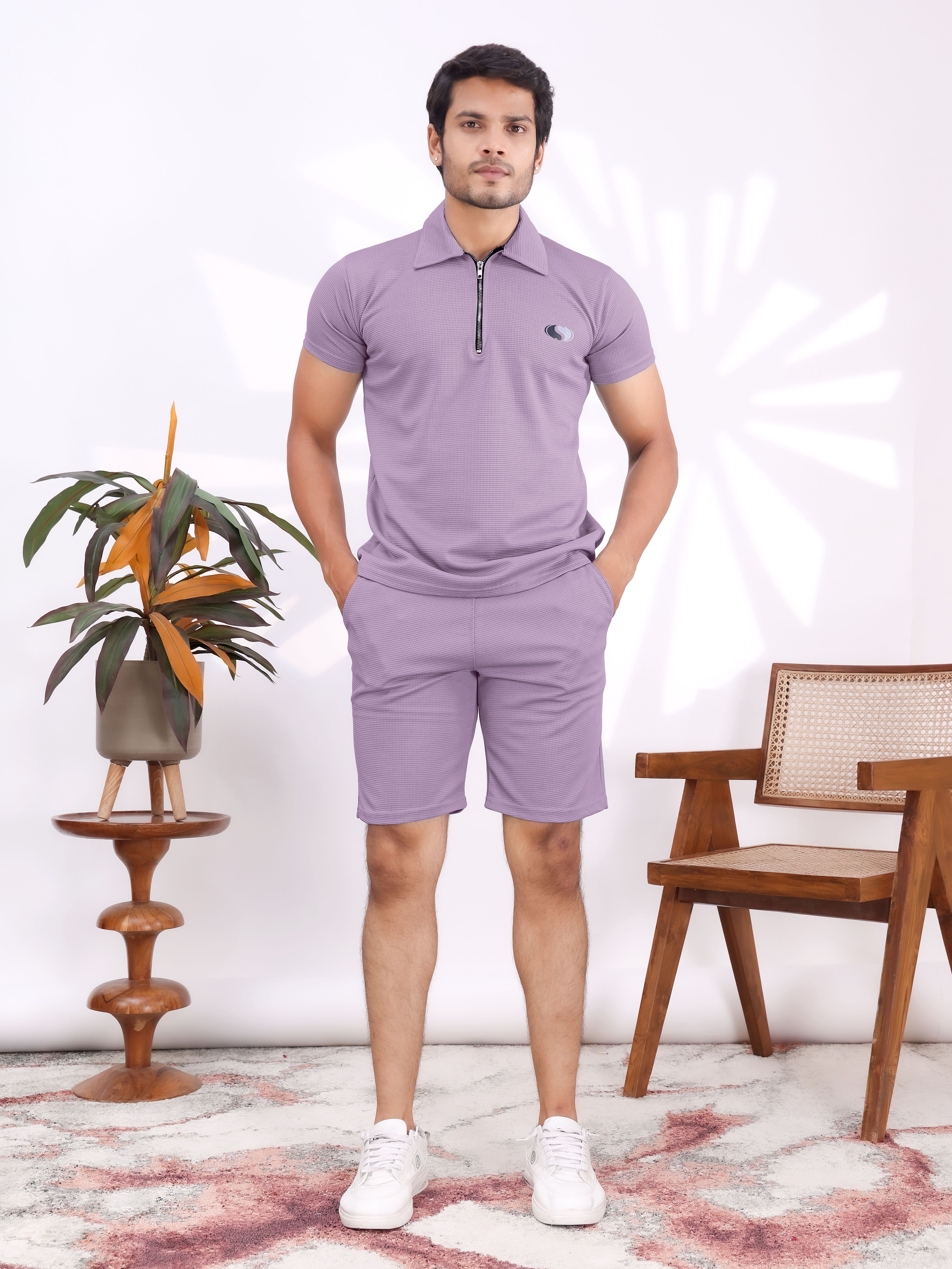 hp trading Men Top & Shorts Set Light Blue Self Design-picture-13