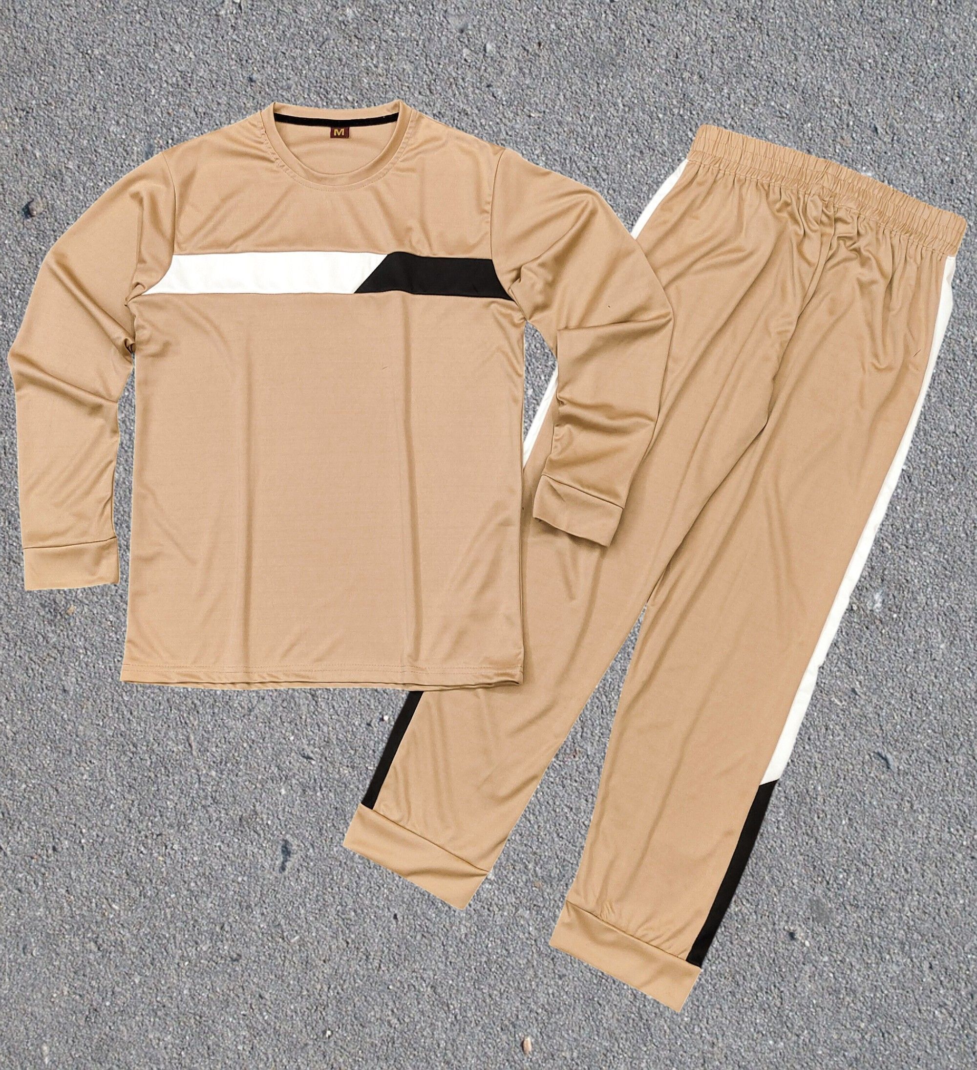 Men Night Suit Set Beige Colorblock-image-23