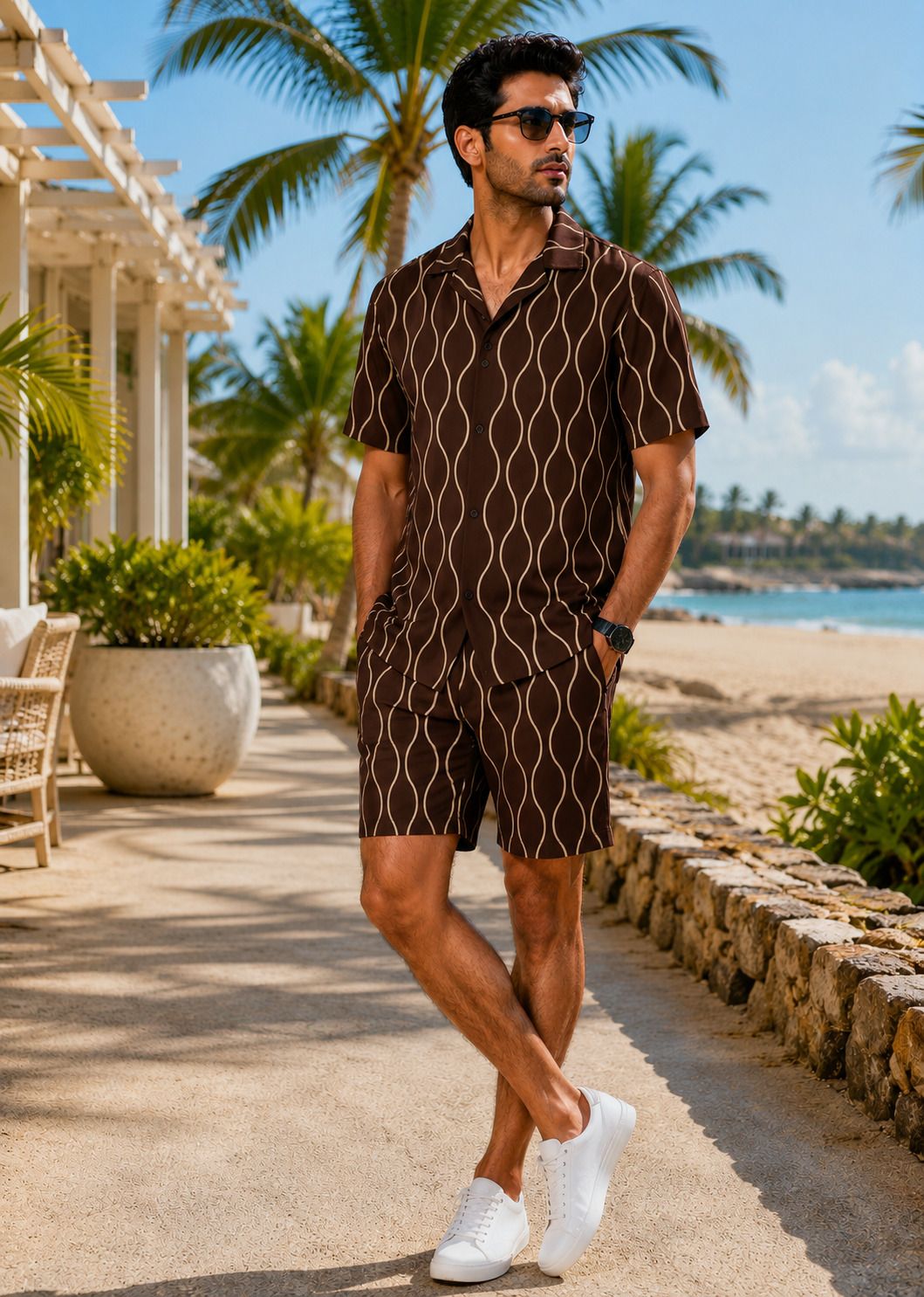 Men Night Suit Set Brown Printed-image-22