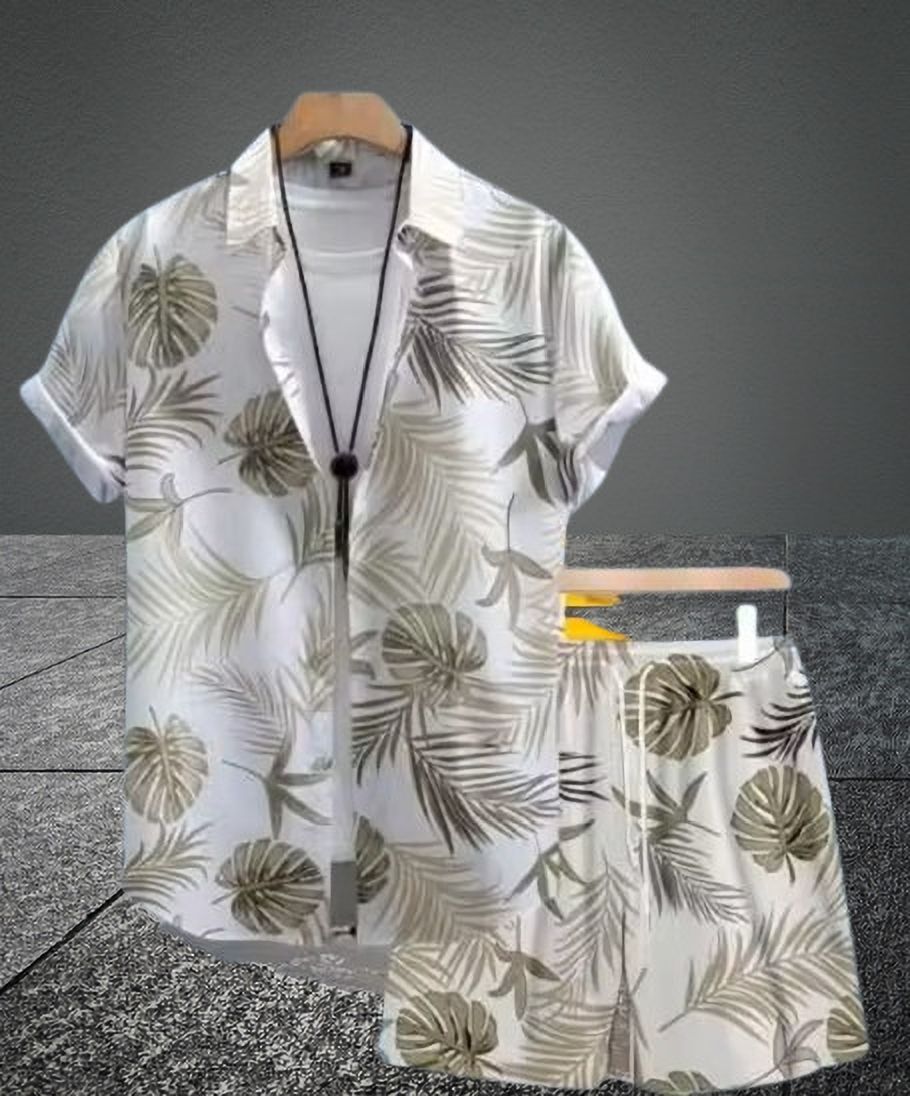 mhshirt Men Top & Shorts Set White Printed-picture-4