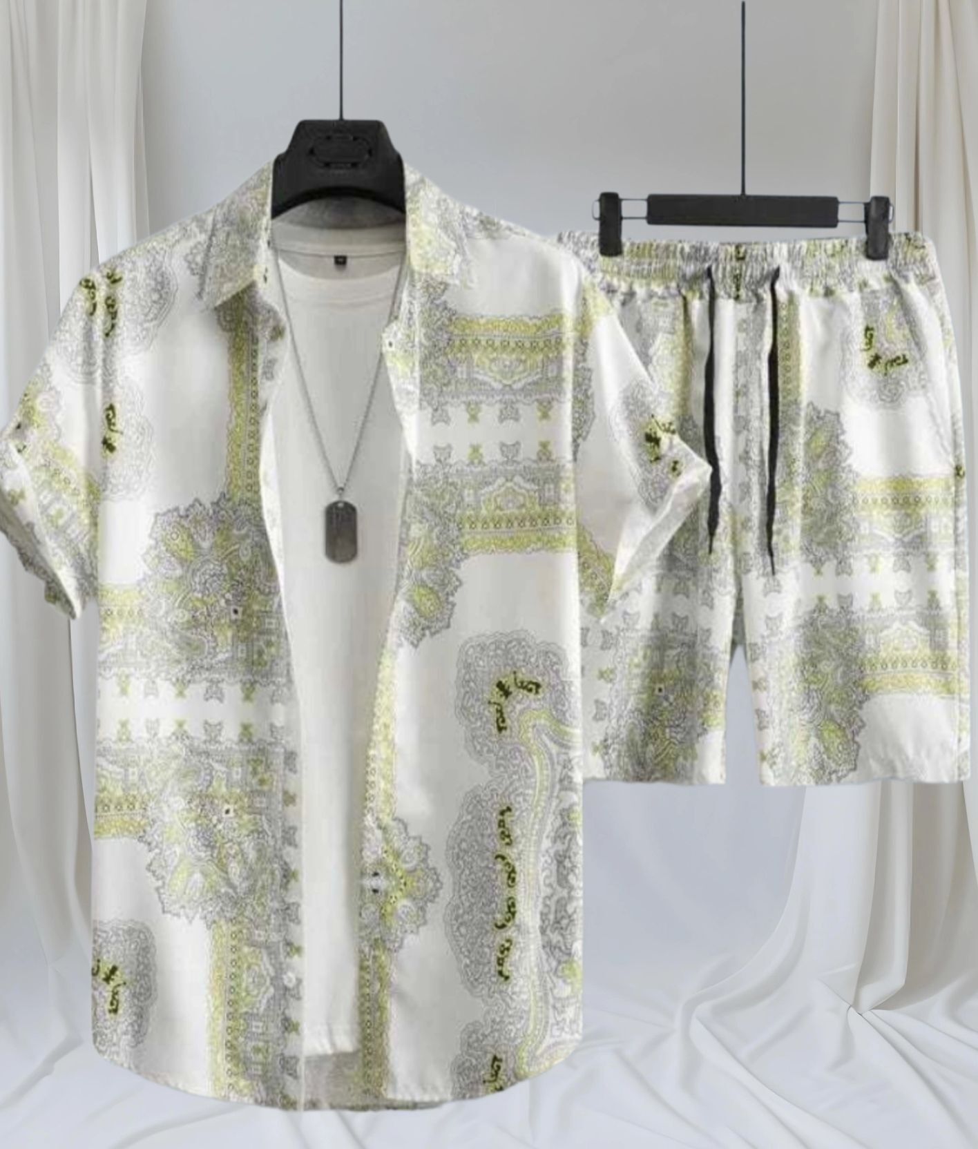 shivforyou Men Night Suit Set Light Green Printed-picture-16