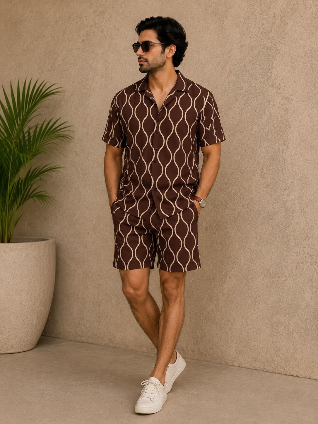 lyzoo fashion Men Night Suit Set Brown Printed-picture-21