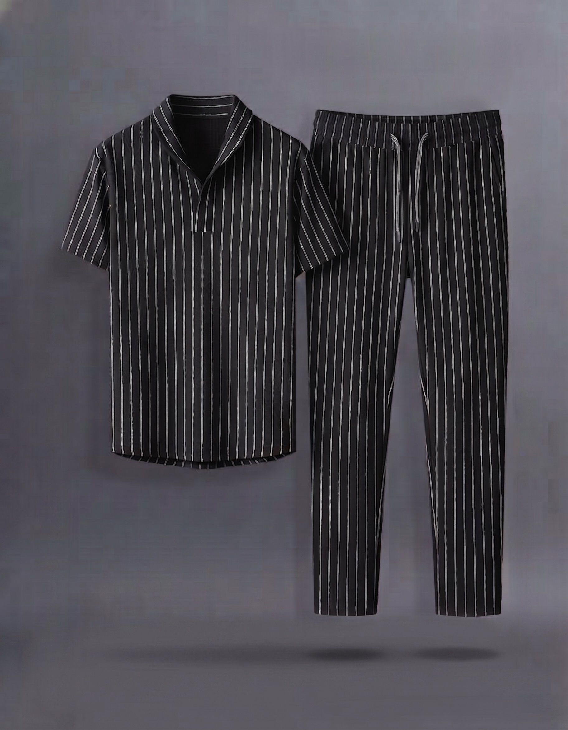 vally creation Men Top & Pyjama Set Black Striped-picture-13