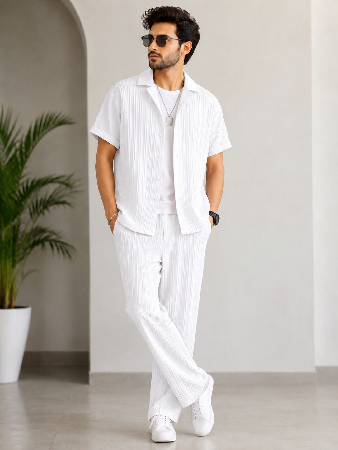 hari trendz clothing Men Night Suit Set White Self Design-picture-10