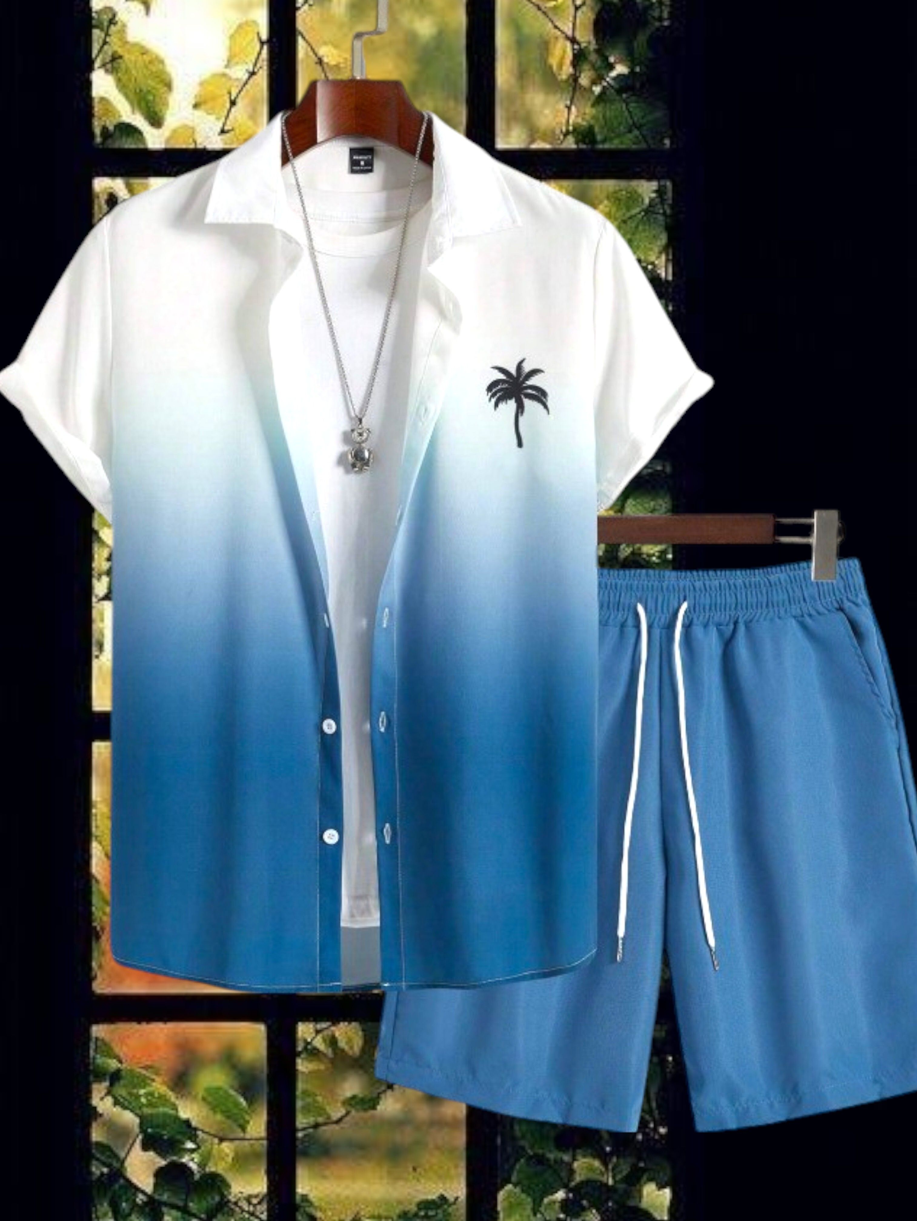 Men Night Suit Set Pink Ombre/Dyed