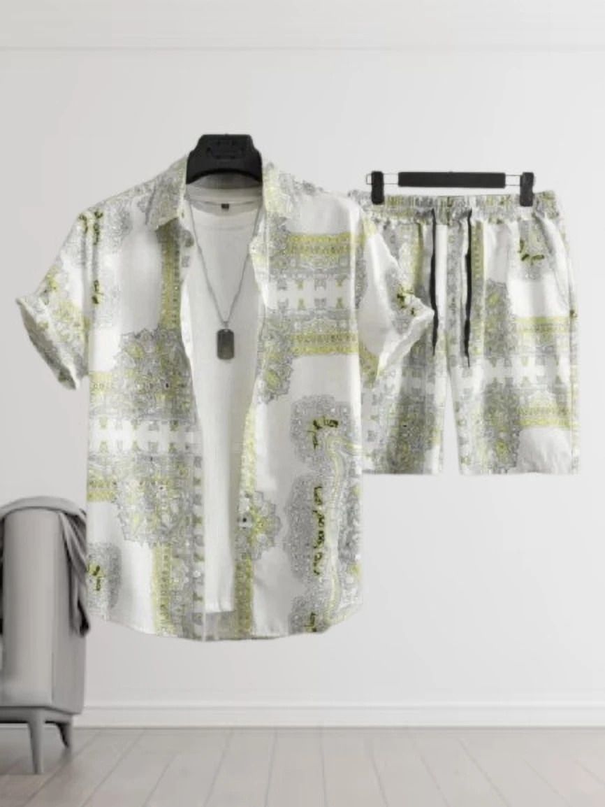Men Night Suit Set Light Green Printed-image-6