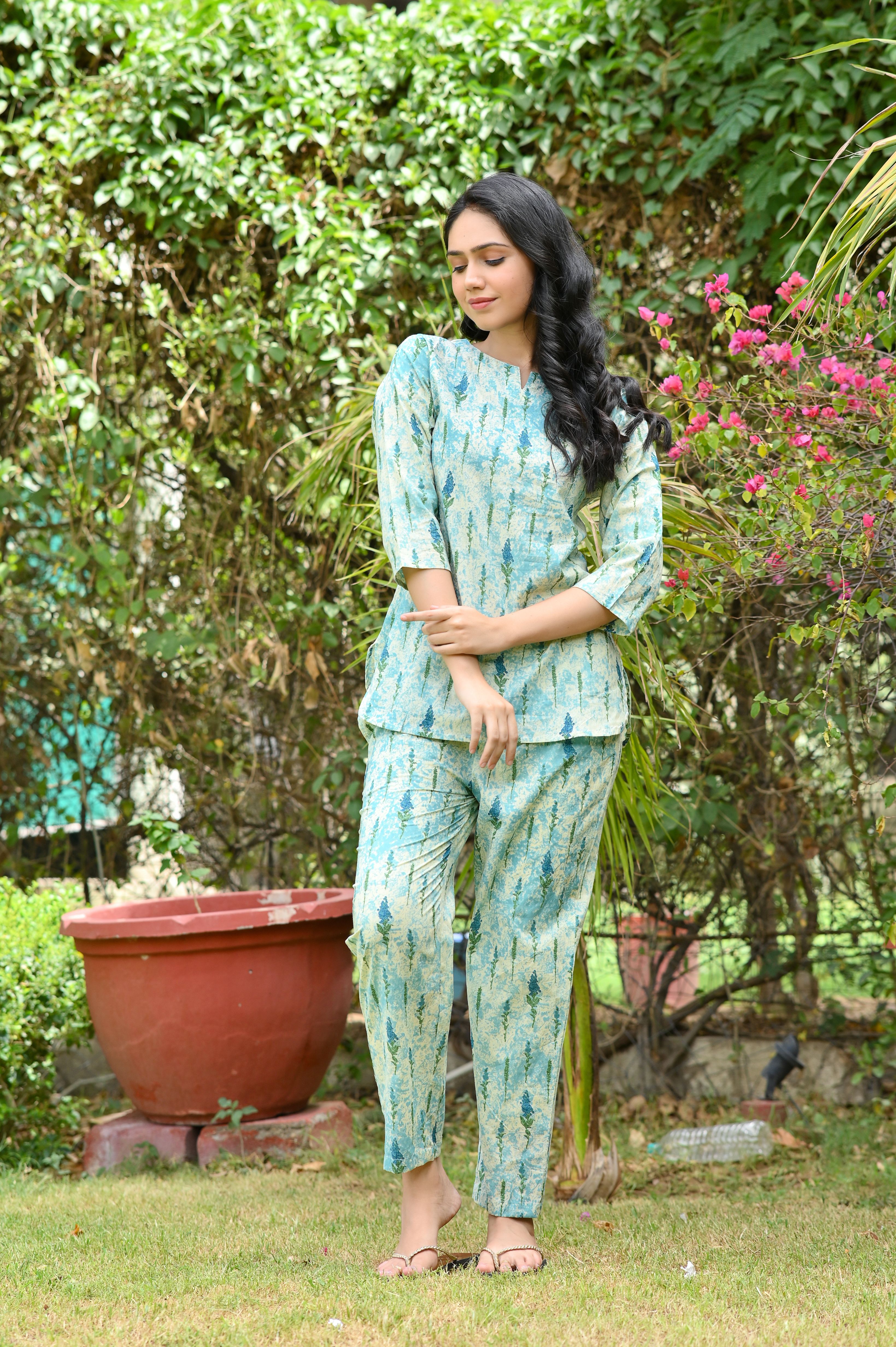 miss rekha Women Night Suit Set Light Blue Printed-picture-13