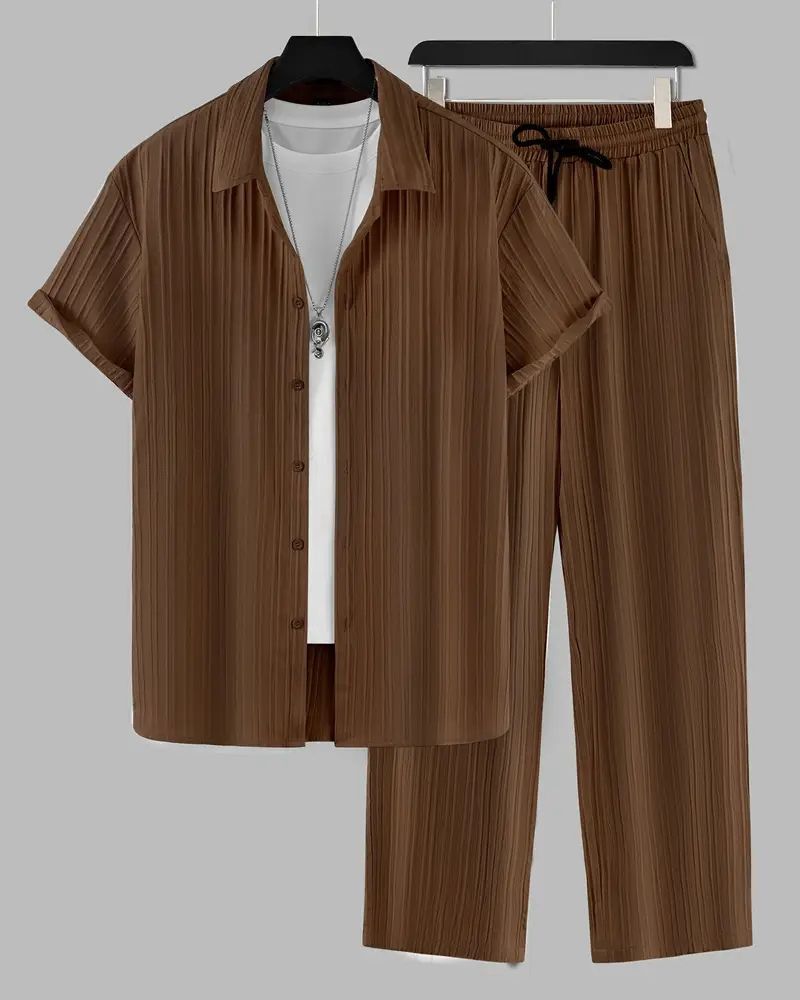 hari trendz clothing Men Night Suit Set Brown Self Design-picture-13