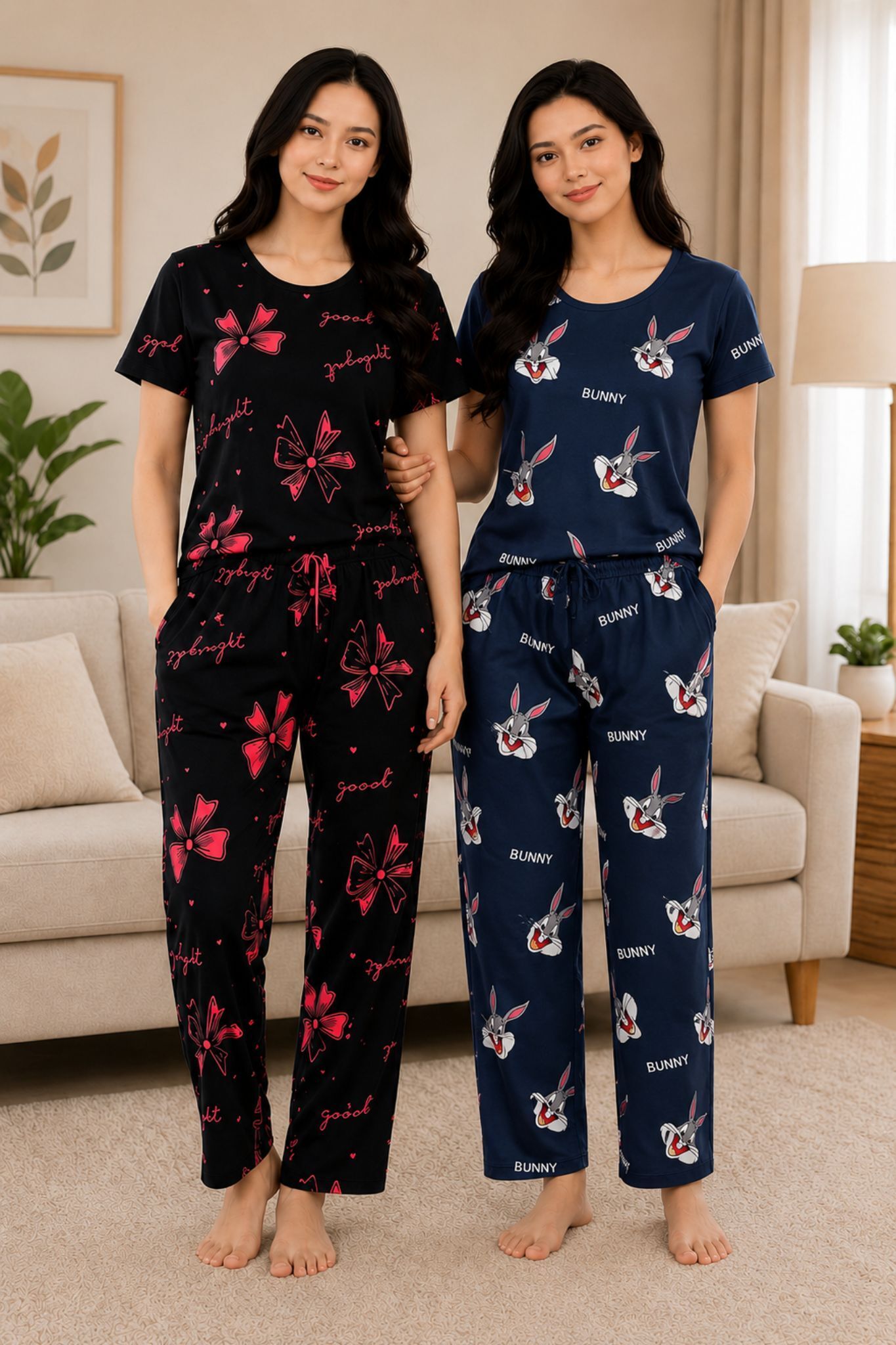 Women Top & Pyjama Set Dark Blue Printed-image-35