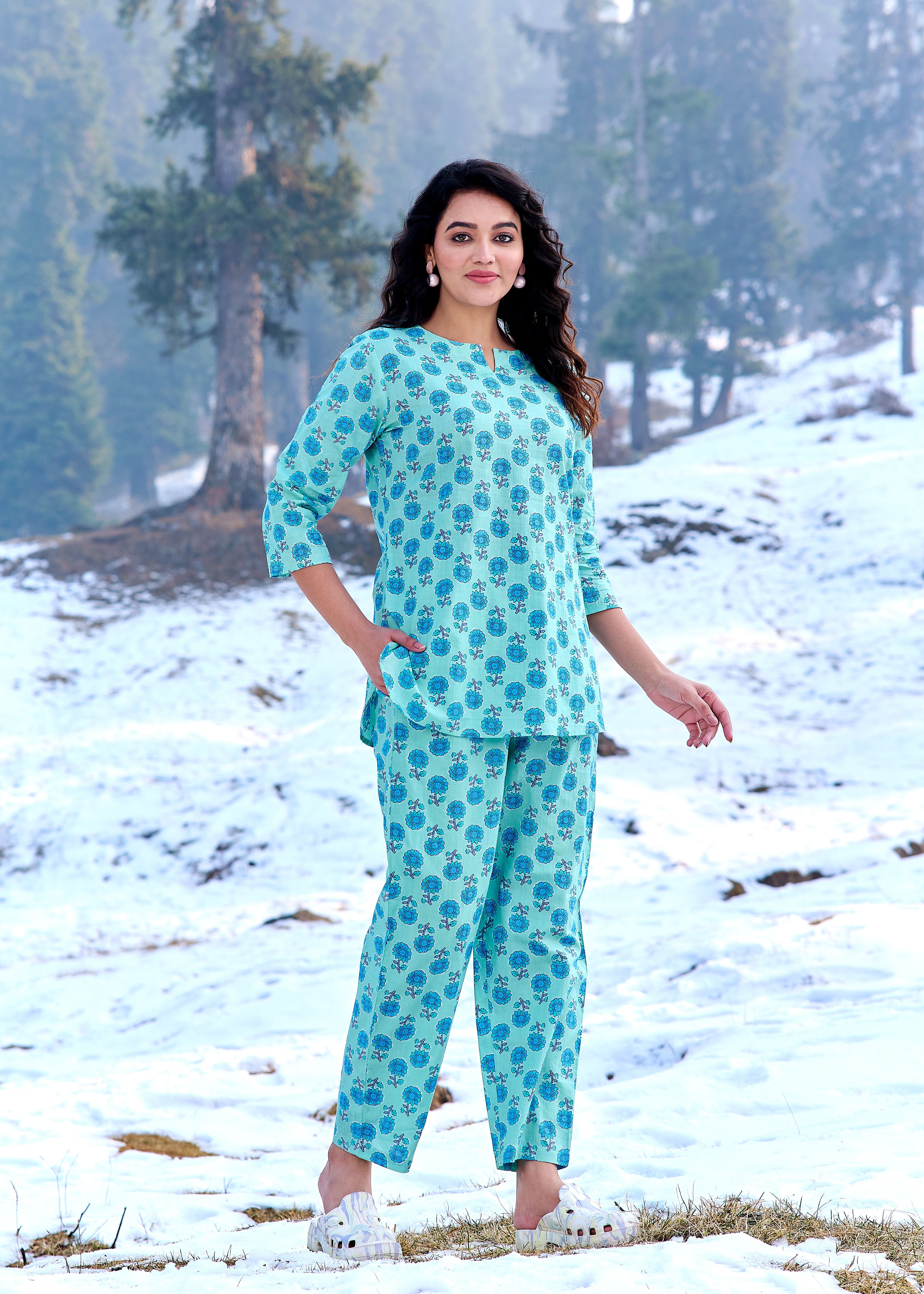 miss rekha Women Night Suit Set Light Blue Printed-picture-10