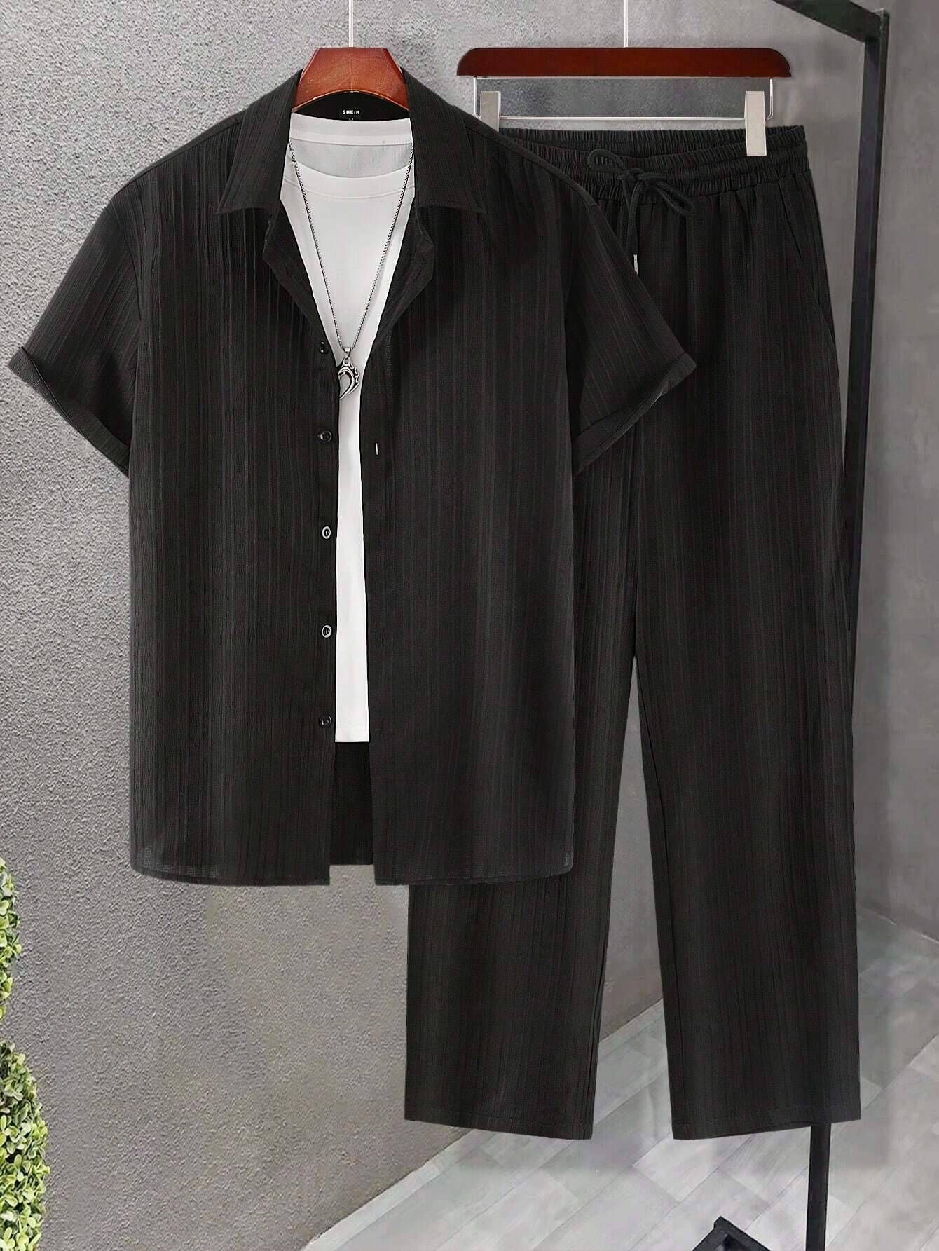 hari trendz clothing Men Night Suit Set Black Self Design-picture-11
