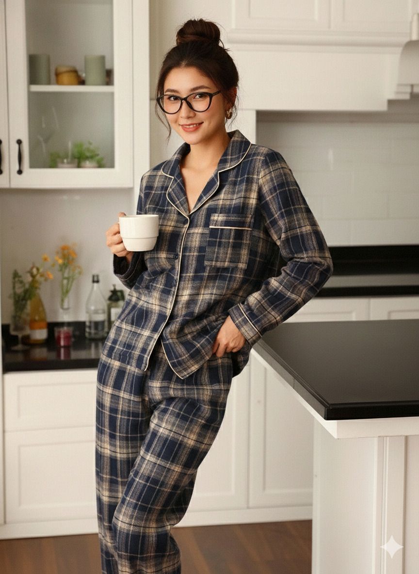 Women Shirt & Pyjama set Multicolor Checkered-image-14