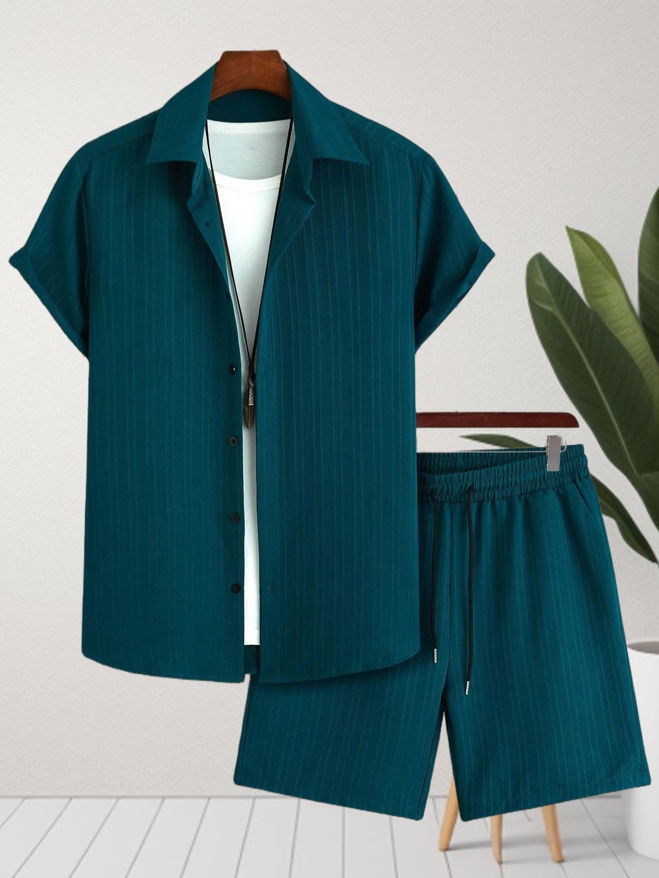 Men Night Suit Set Dark Blue Striped-image-45