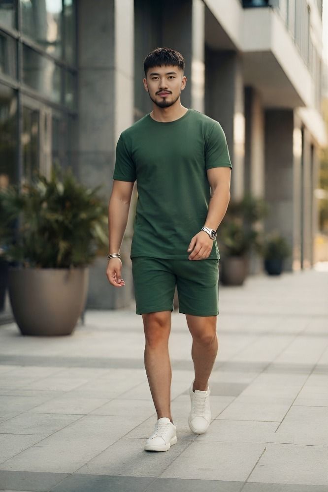 the squad club Men Top & Shorts Set Green Solid-picture-24