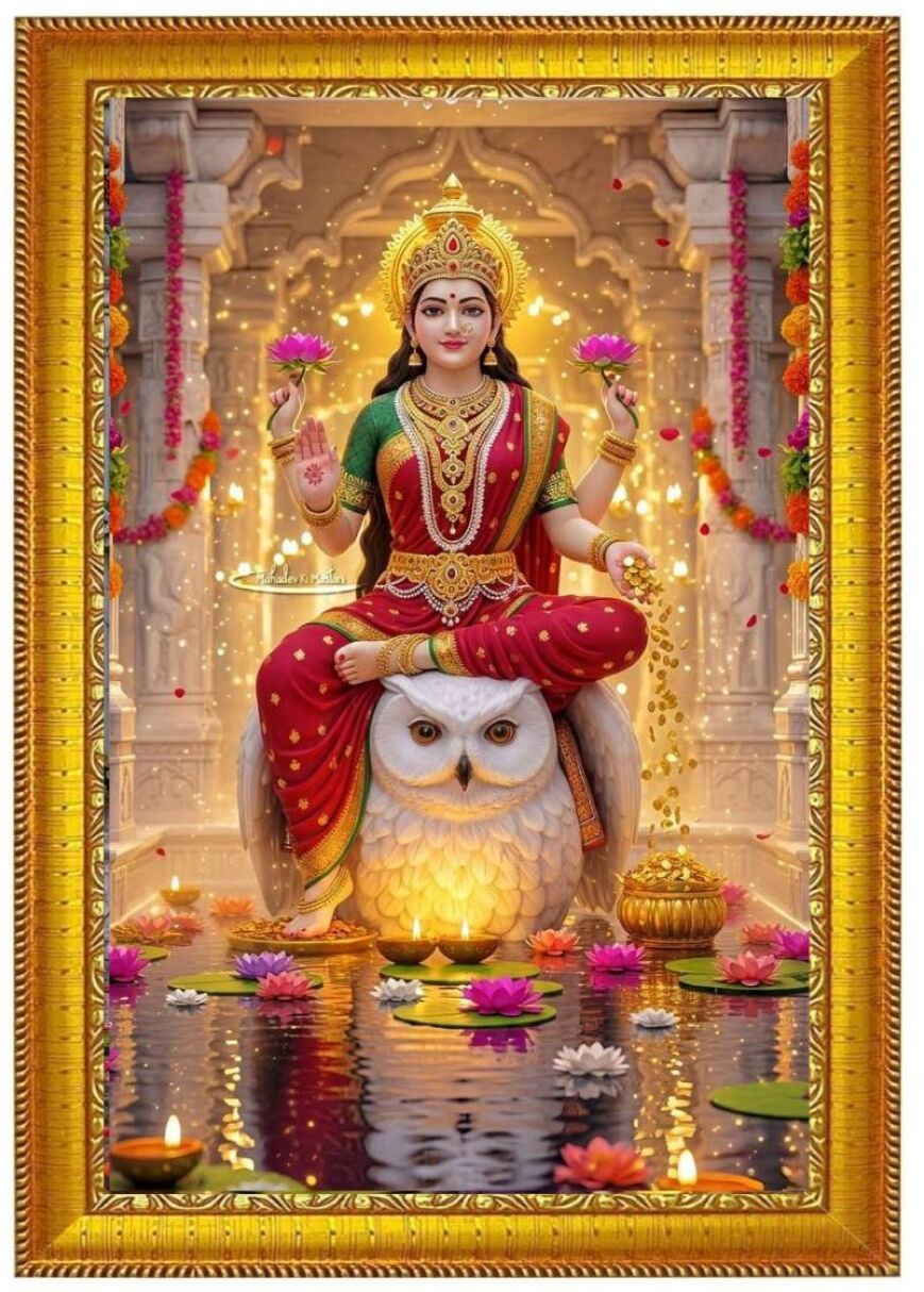 Goddess Lakshmi HD Print Photo Frame 9x12 Inch Golden Wall Decoration Religious Frame-image-30