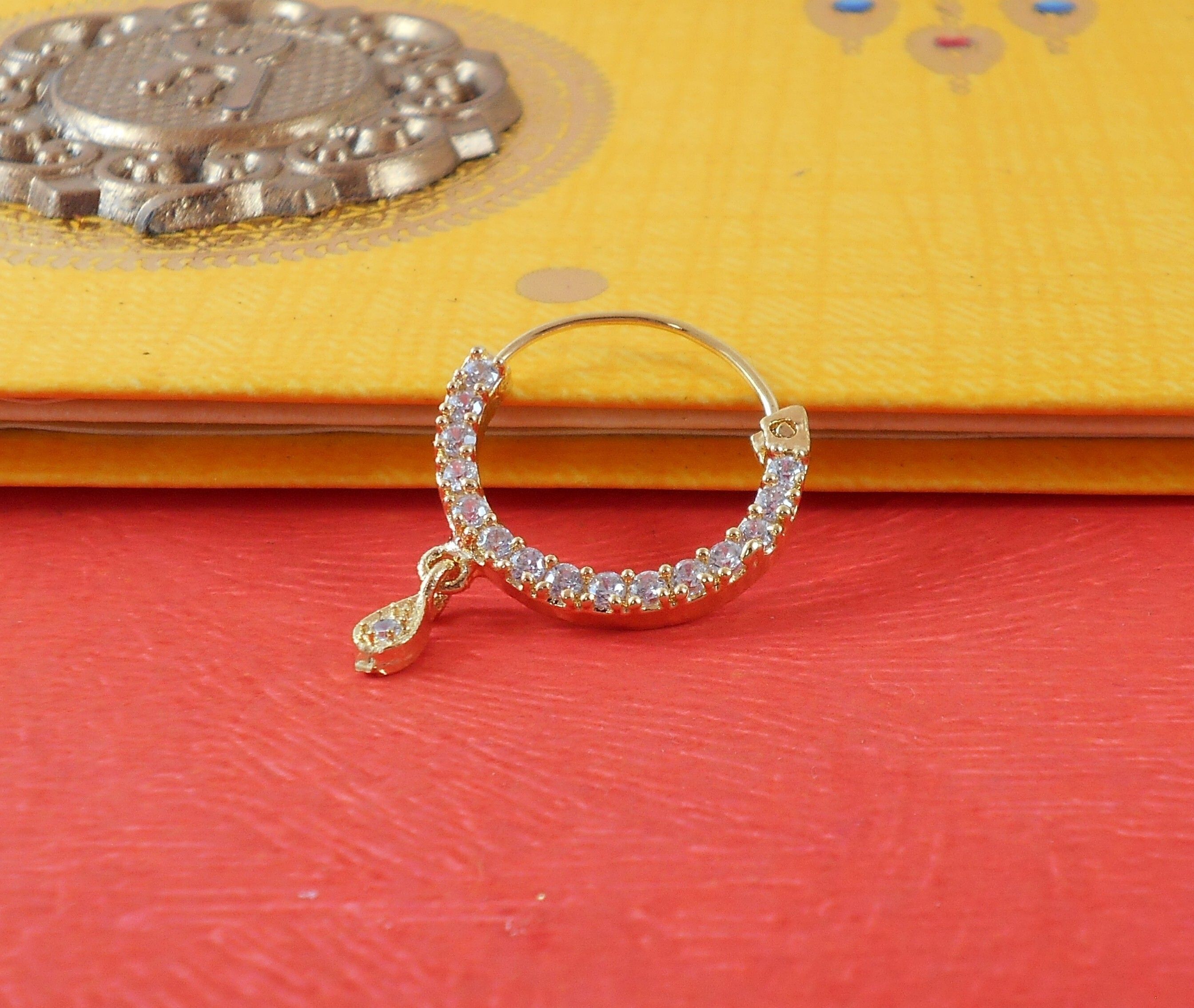 GEMRON JEWEL Crystal, Pearl Rhodium Plated Alloy Nose Ring-picture-11