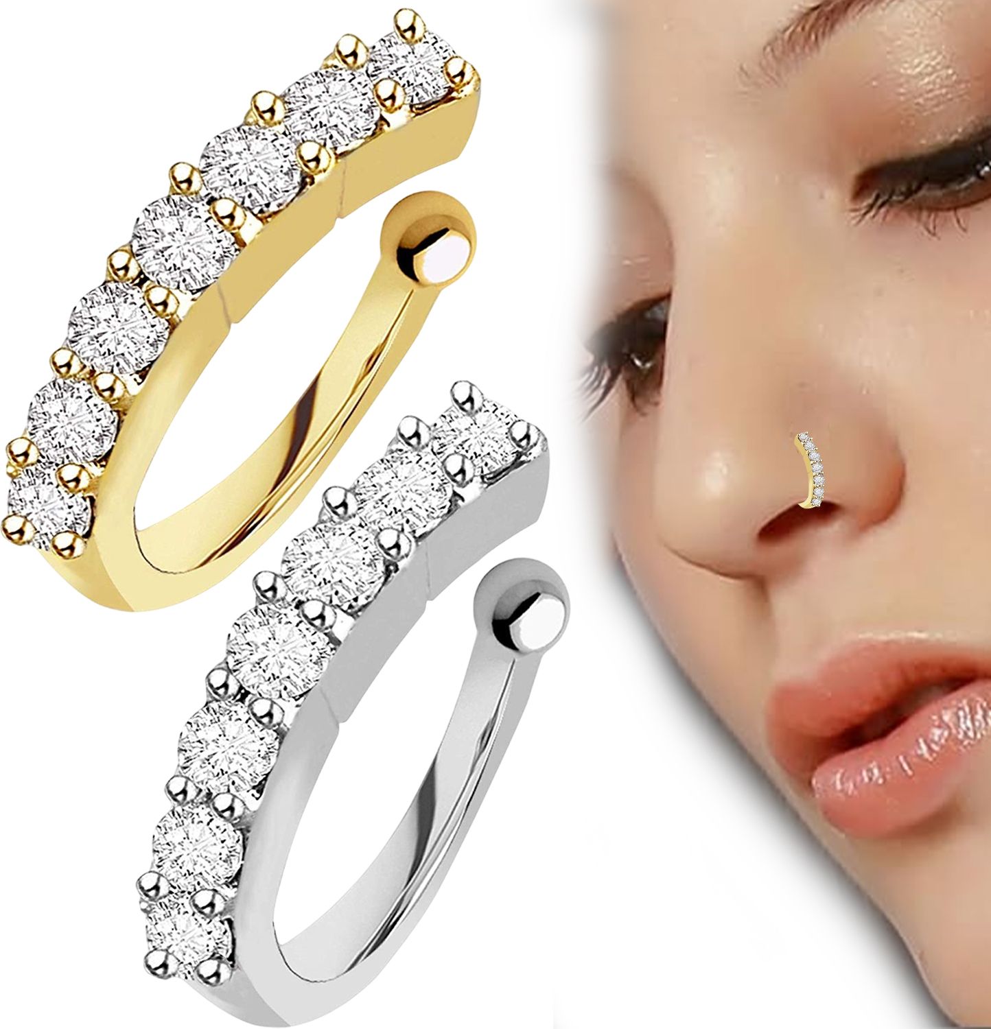 THANU'S CRAFT Cubic Zirconia Gold-plated, Silver Plated Stainless Steel Nose Ring