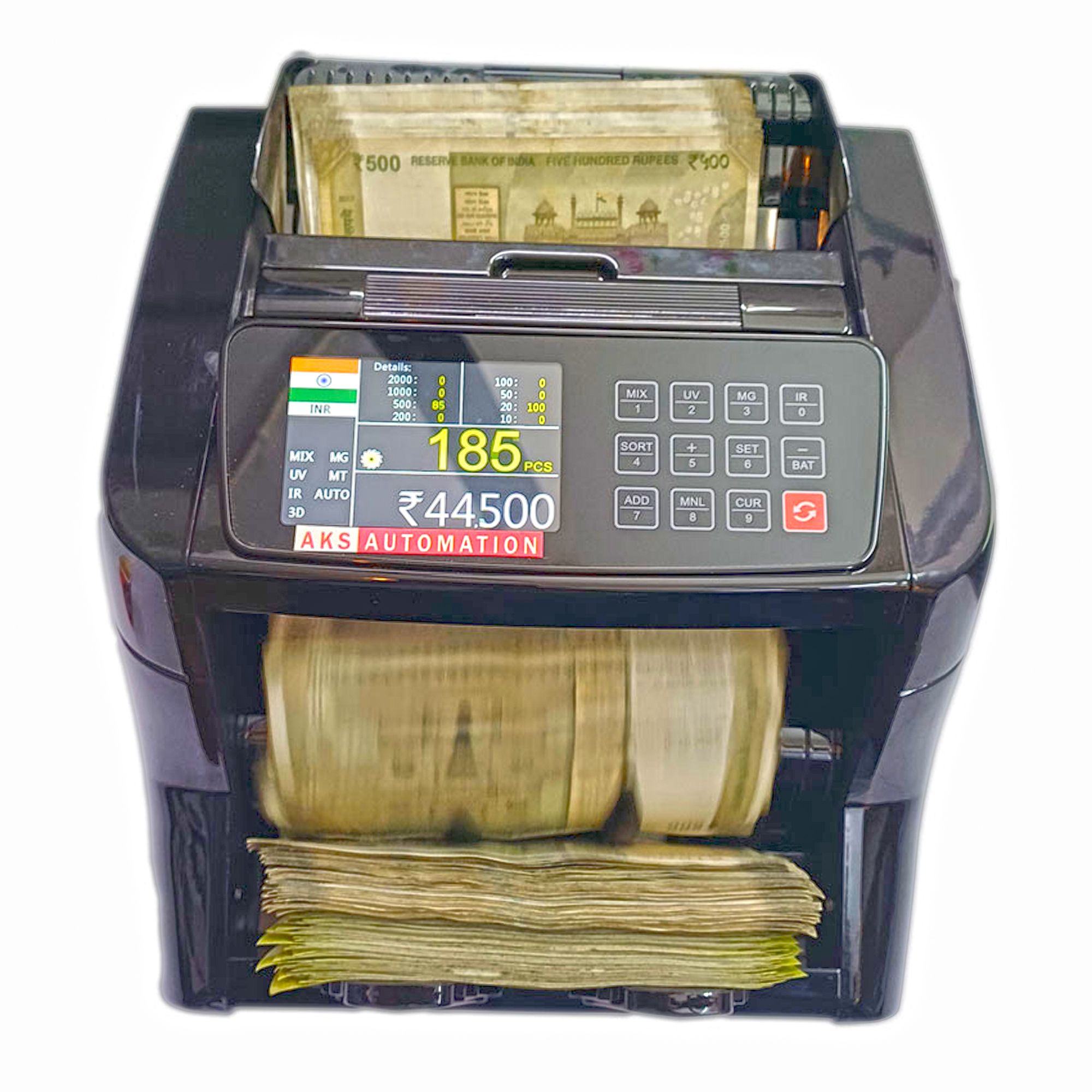 AKS AUTOMATION TOUCH MASTER Mix Value Currency Counter with Fake Note Detection Note Counting Machine-image-5