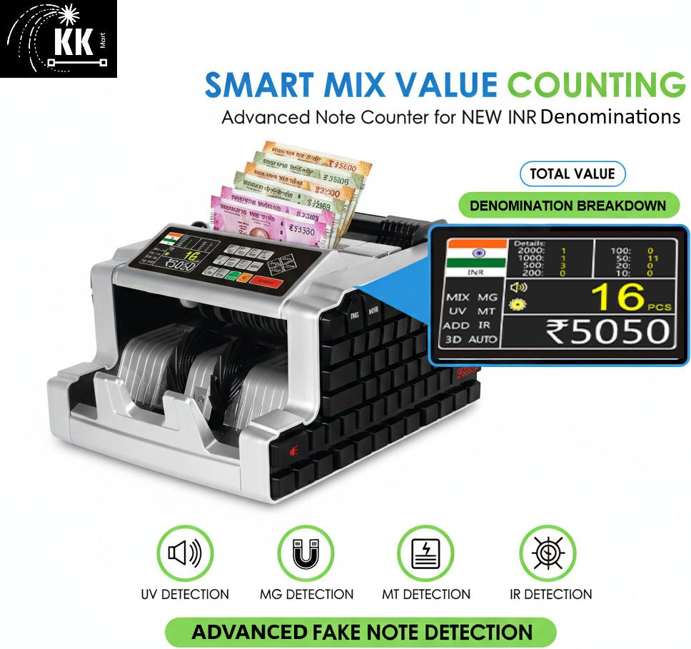 KK MART Mix Value Cash Counting Machine with MG,UV,IR Fake Detection, side keypad design Note Counting Machine-picture-27
