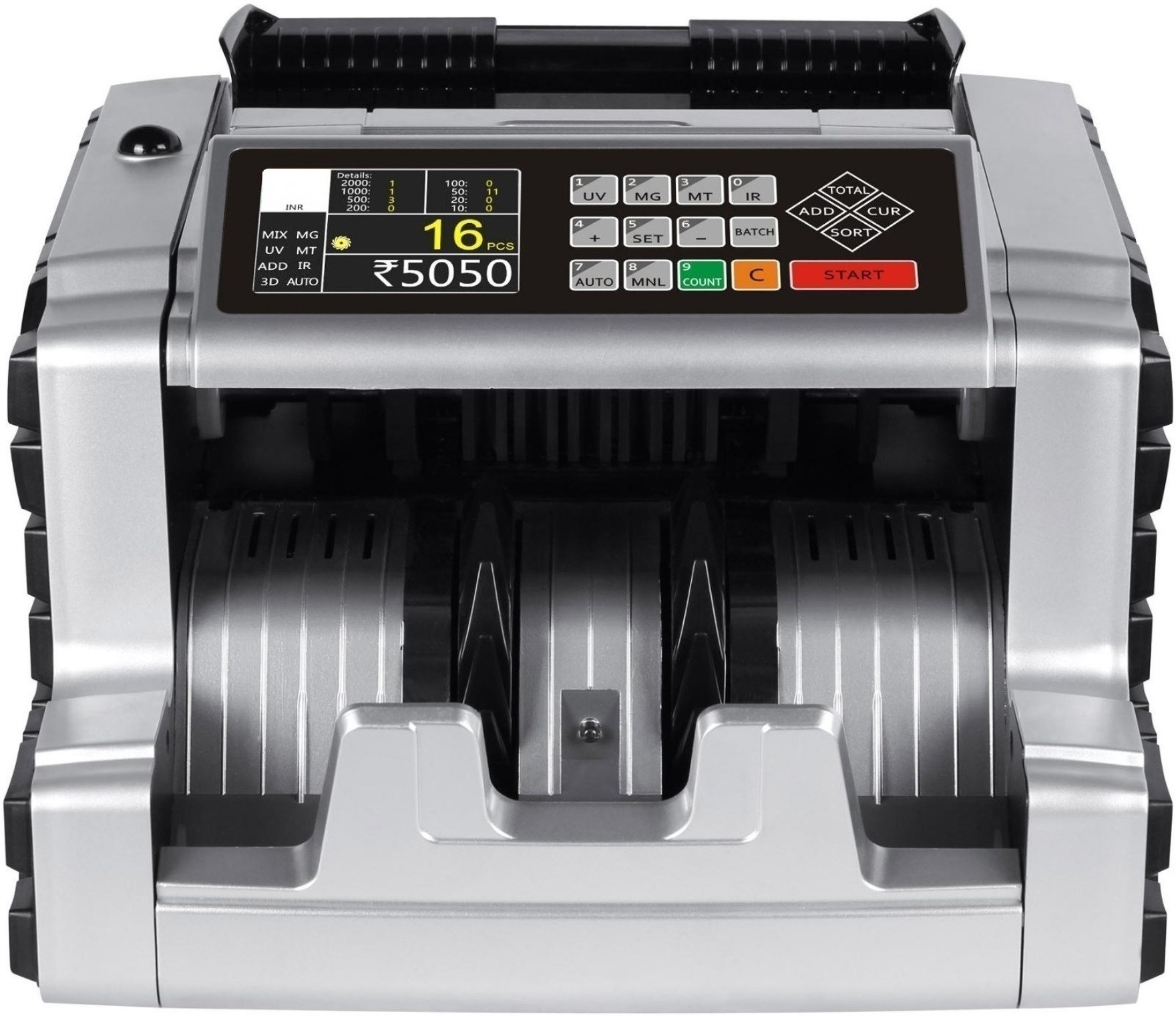 Drop2Kart Automatic Mix Value Counter -LCD Display, UV/MG/MT/IR Sensor with Calculator Note Counting Machine image 1