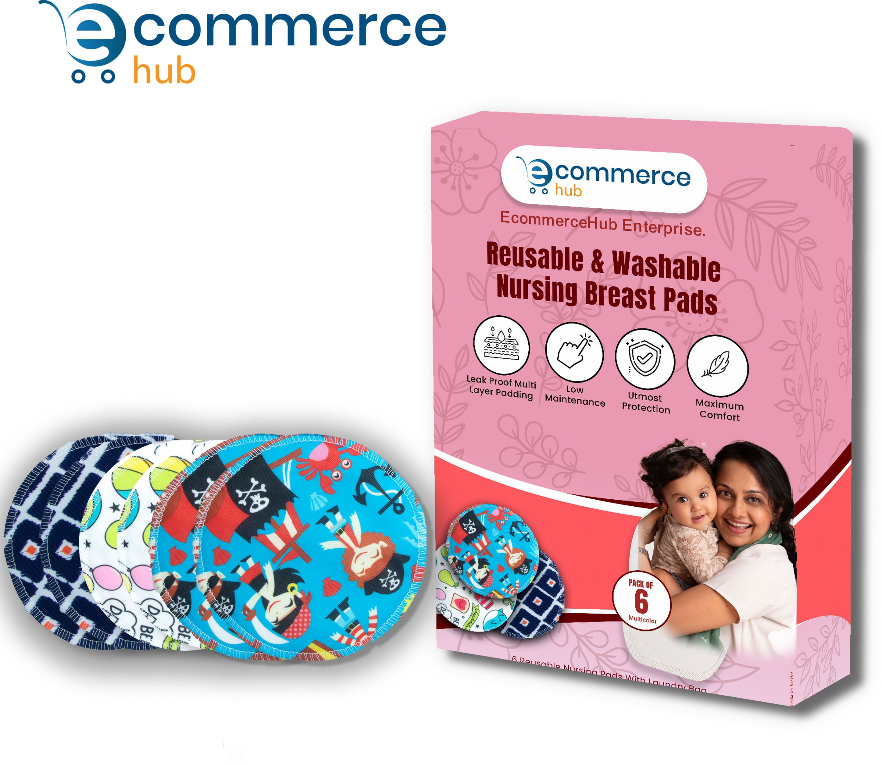 Reusable Washable Super Absorbent Maternity Nursing Breast Pad, Printed Design Nursing Breast Pad