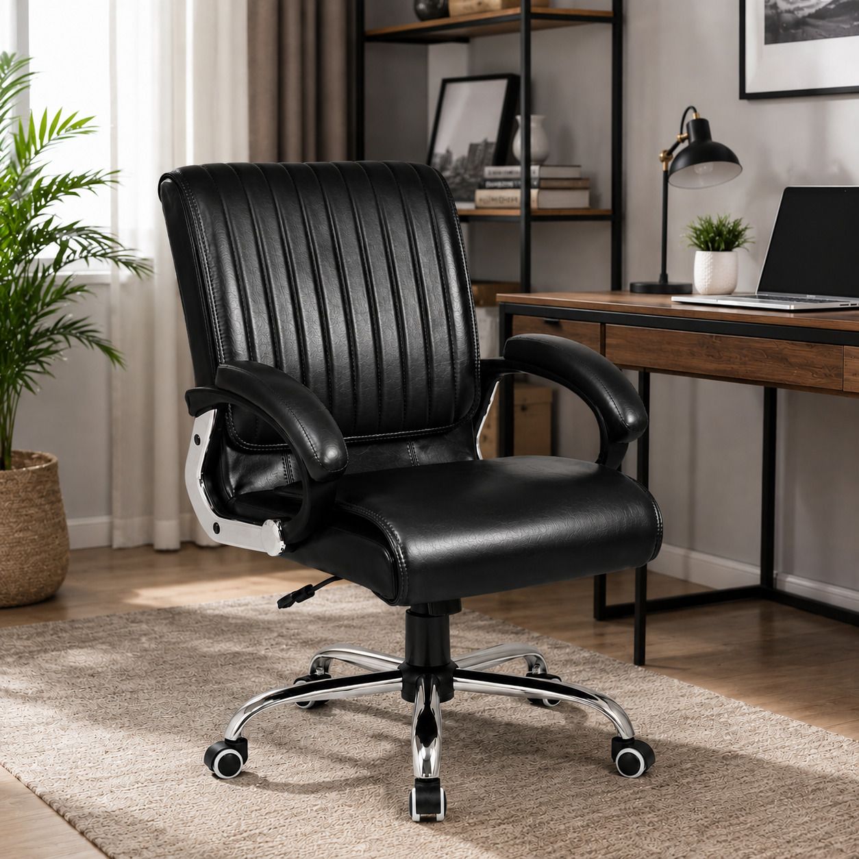 Leatherette Office Adjustable Arm Chair-image-40