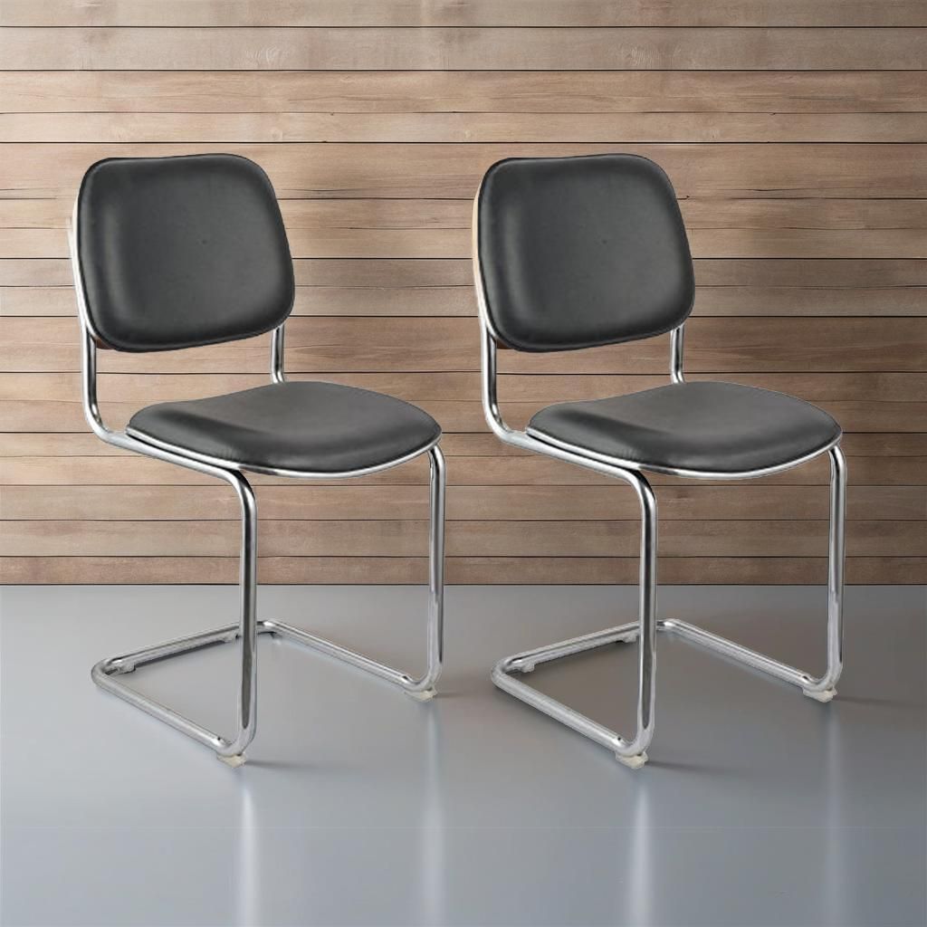 S Model Chrome Polished Metal Comfortable Leatherette Office Visitor Chair-image-18