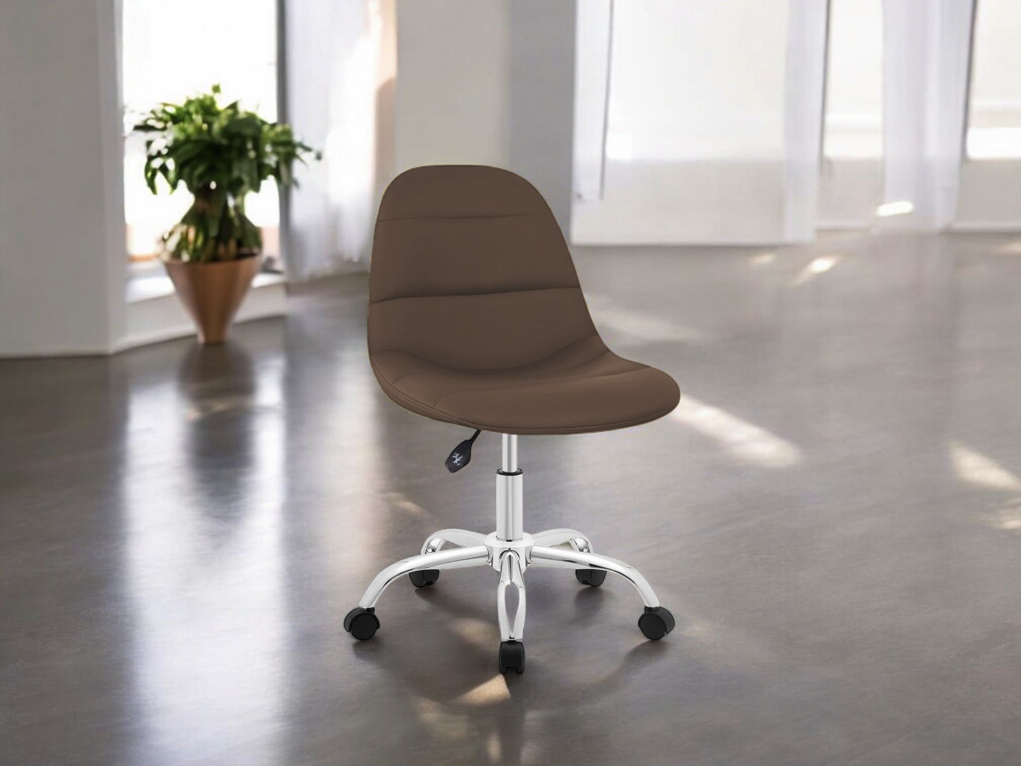 Height Adjustable Faux Leather Swivel Office Study Chair in Dark Brown Color Leatherette Office Executive Chair-image-4