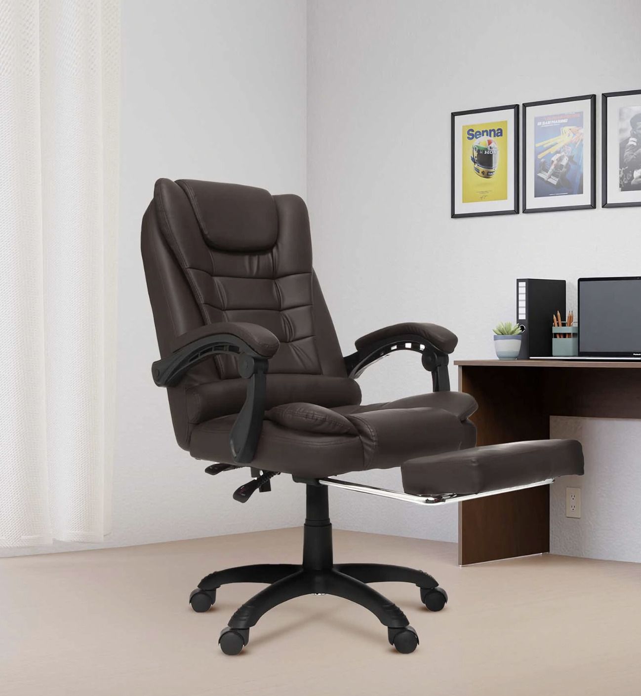 Ardas Interior Leatherette Executive Chair In Brown Colour Leatherette Office Adjustable Arm Chair-image-35