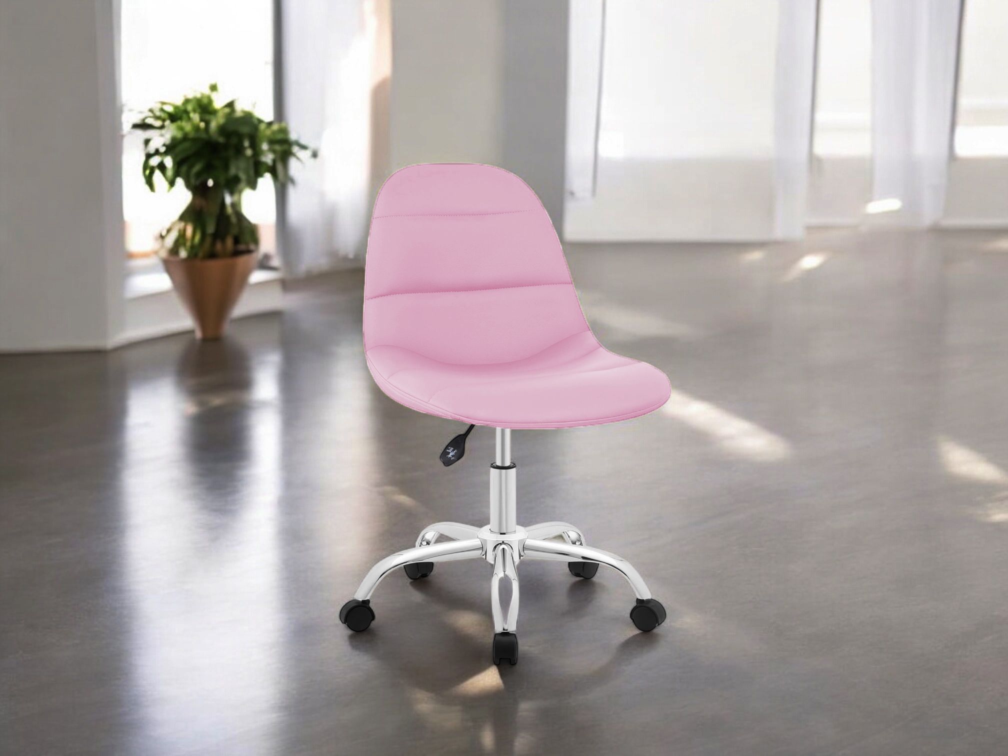 Height Adjustable Faux Leather Swivel Office Study Chair in Pink Color Leatherette Office Executive Chair-image-46