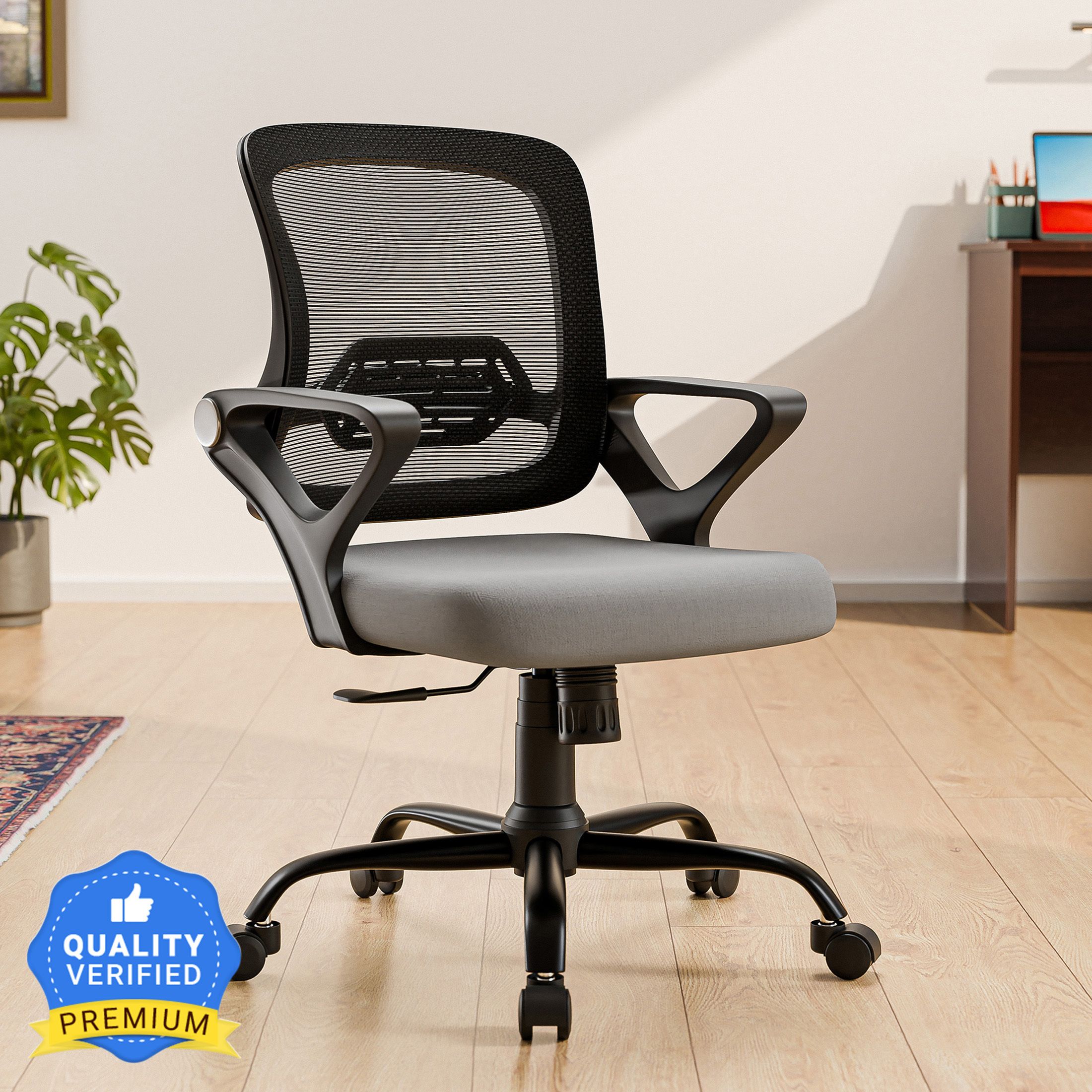 Pebble Mid Back Ergonomic|Home, Office, WFH|Moulded Foam|Extra Comfort Mesh Office Adjustable Arm Chair-image-12